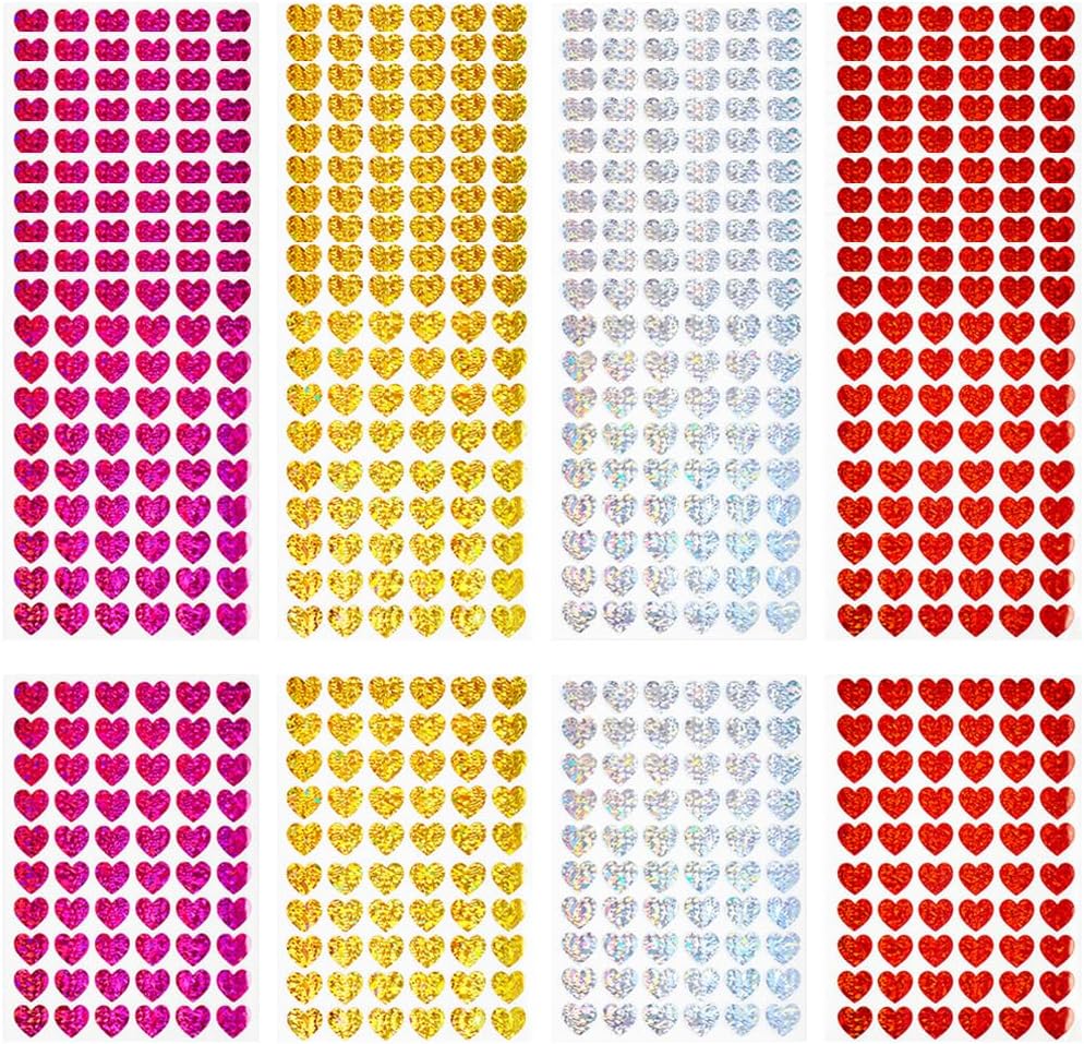 2400 Herzaufkleber, 1,3 Cm Große Holografische Glitzerherzaufkleber, Wasserfeste, Reflektierende Deko-etiketten Zum Verzieren Von Hochzeiten, Partys, Geschenktüten Und Scrapbooking.
