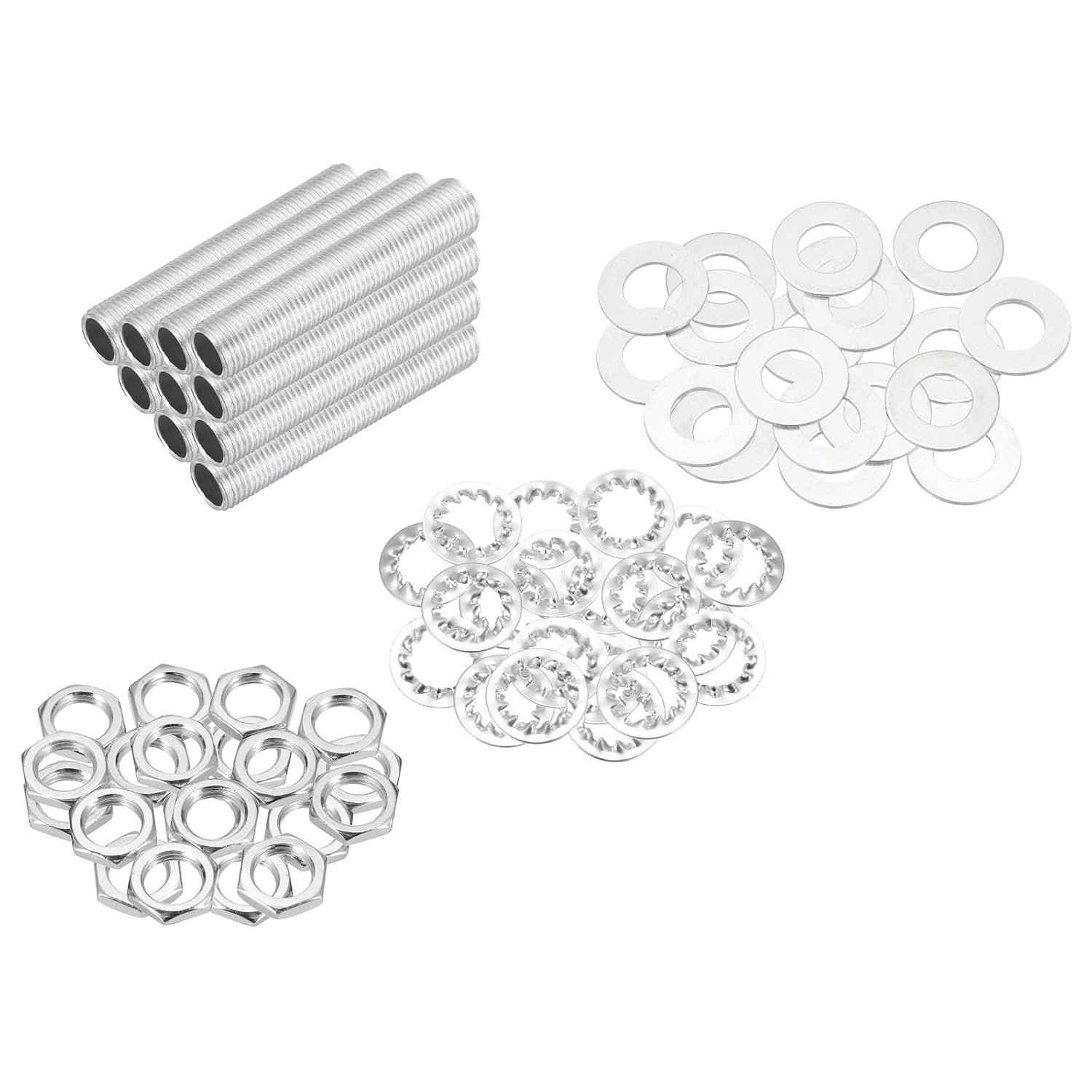 70-teiliges M10-feingewinde-rohrverschraubungsset, 5 Cm Lang X 7 Mm Innendurchmesser, Für Lampenröhren Mit Sechskantmuttern Und Unterlegscheiben, Für Heimwerkerreparaturen, Silber
