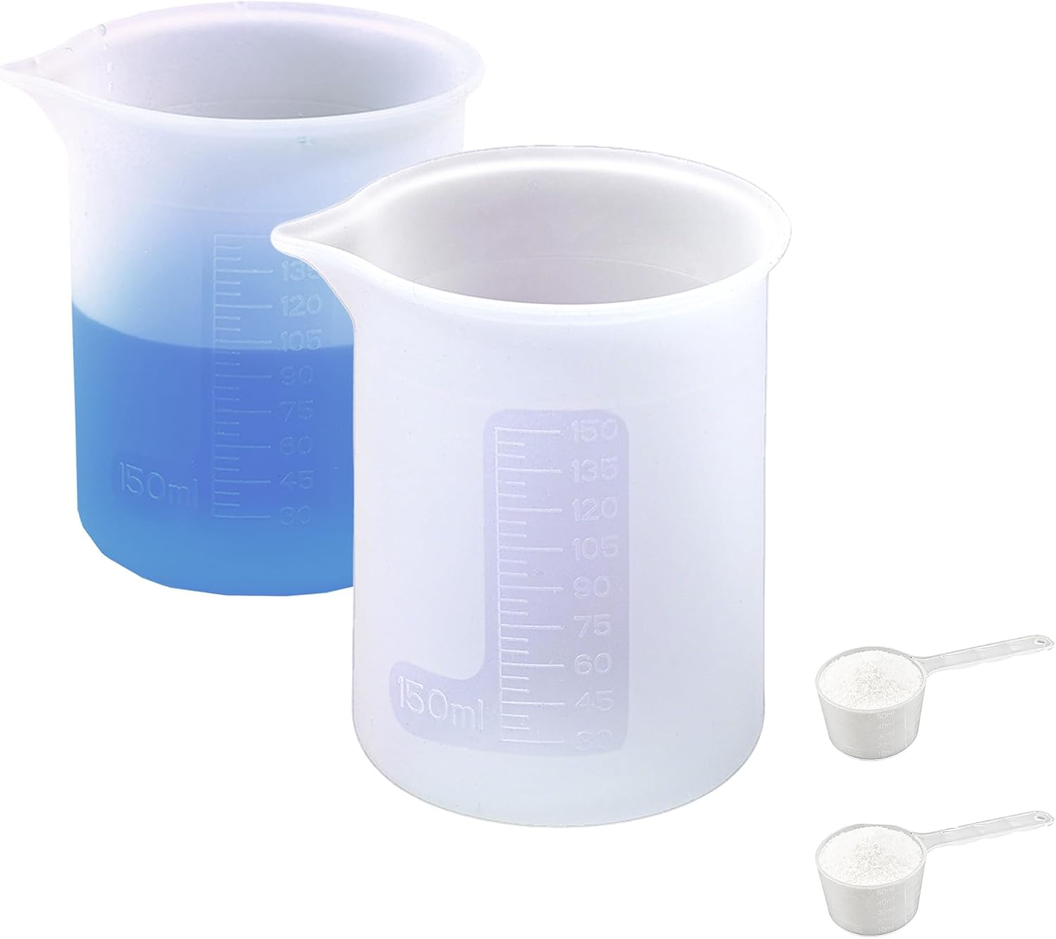 Set Aus 2 Silikon-waschmittelspendern (je 150 Ml) Mit Skala Und 2 Messlöffeln (je 50 Ml) Für Flüssigwaschmittel, Waschball Für Flüssigwäsche Und Waschpulverspender Für Die Küche
