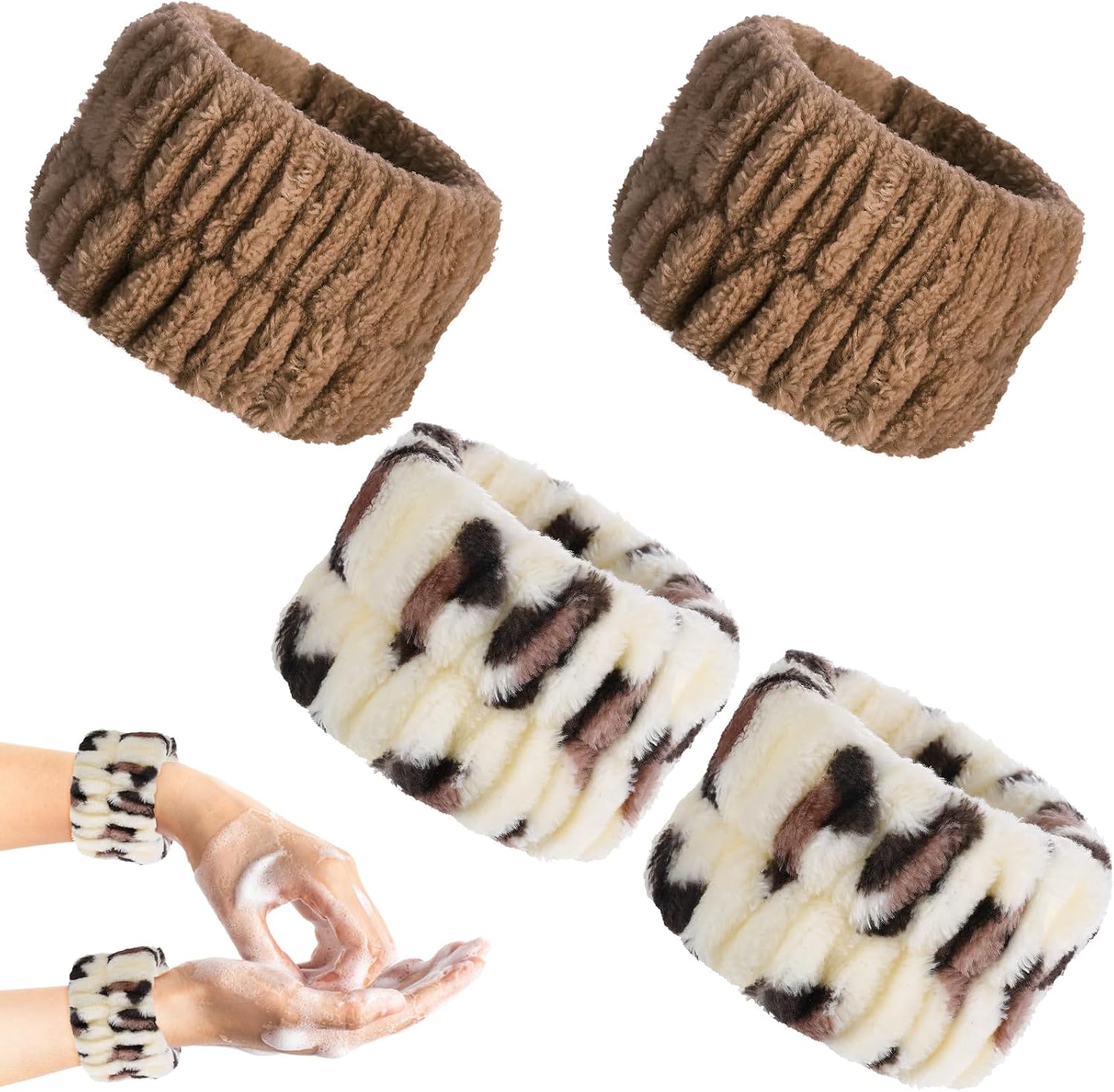 Set Mit 4 Mikrofaser-handgelenkwaschlappen – Für Gesicht Und Dusche – Koralle – Saugfähig – Für Gesichts- Und Duschwäsche – Braun Und Weiß 1