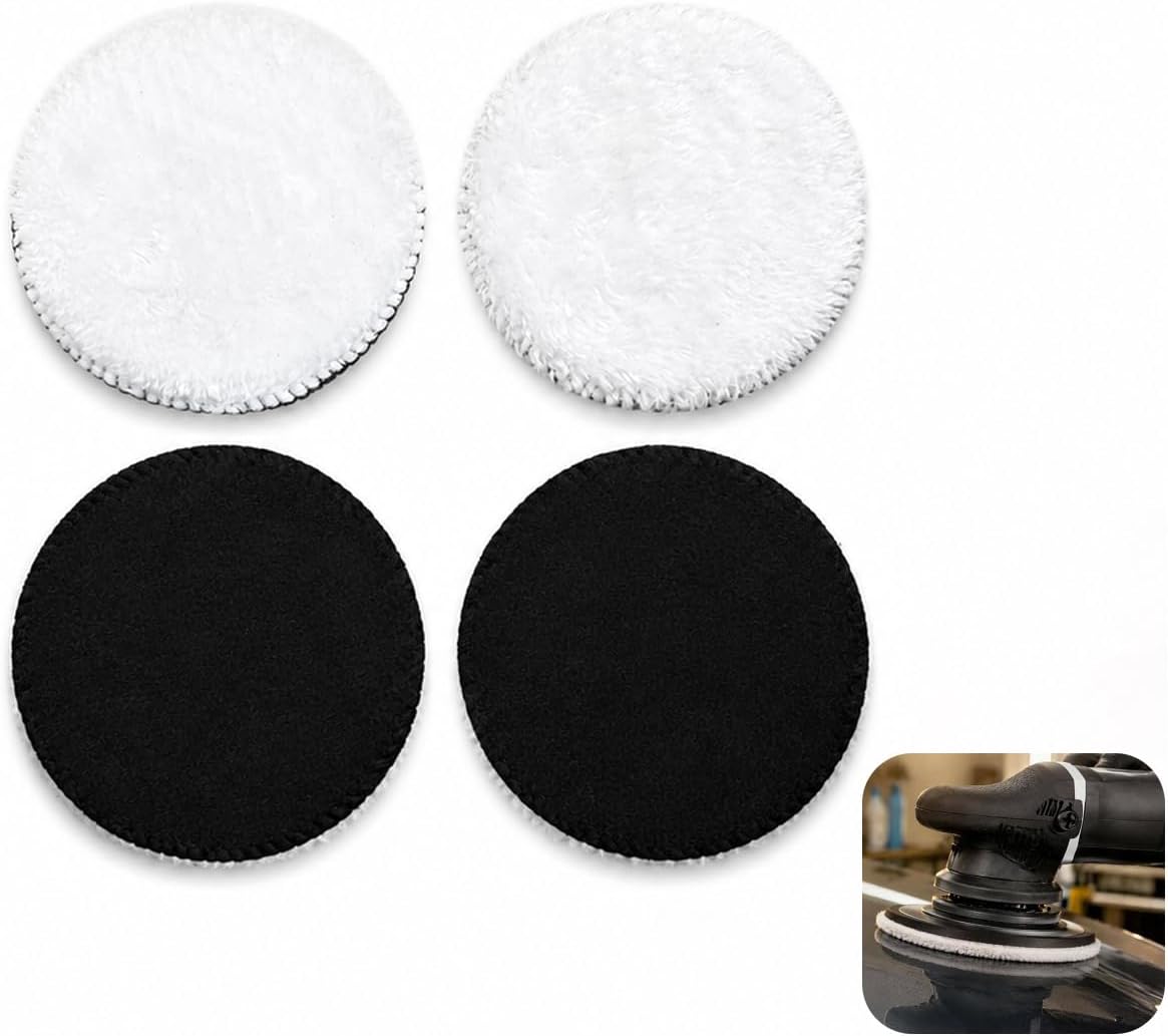 Set Mit 4 Polierspitzen Aus Lammwolle (125 Mm), 125-mm-polierpad Mit Klettverschluss, 125-mm-polierscheibe, Polierpad Für Exzenterschleifer