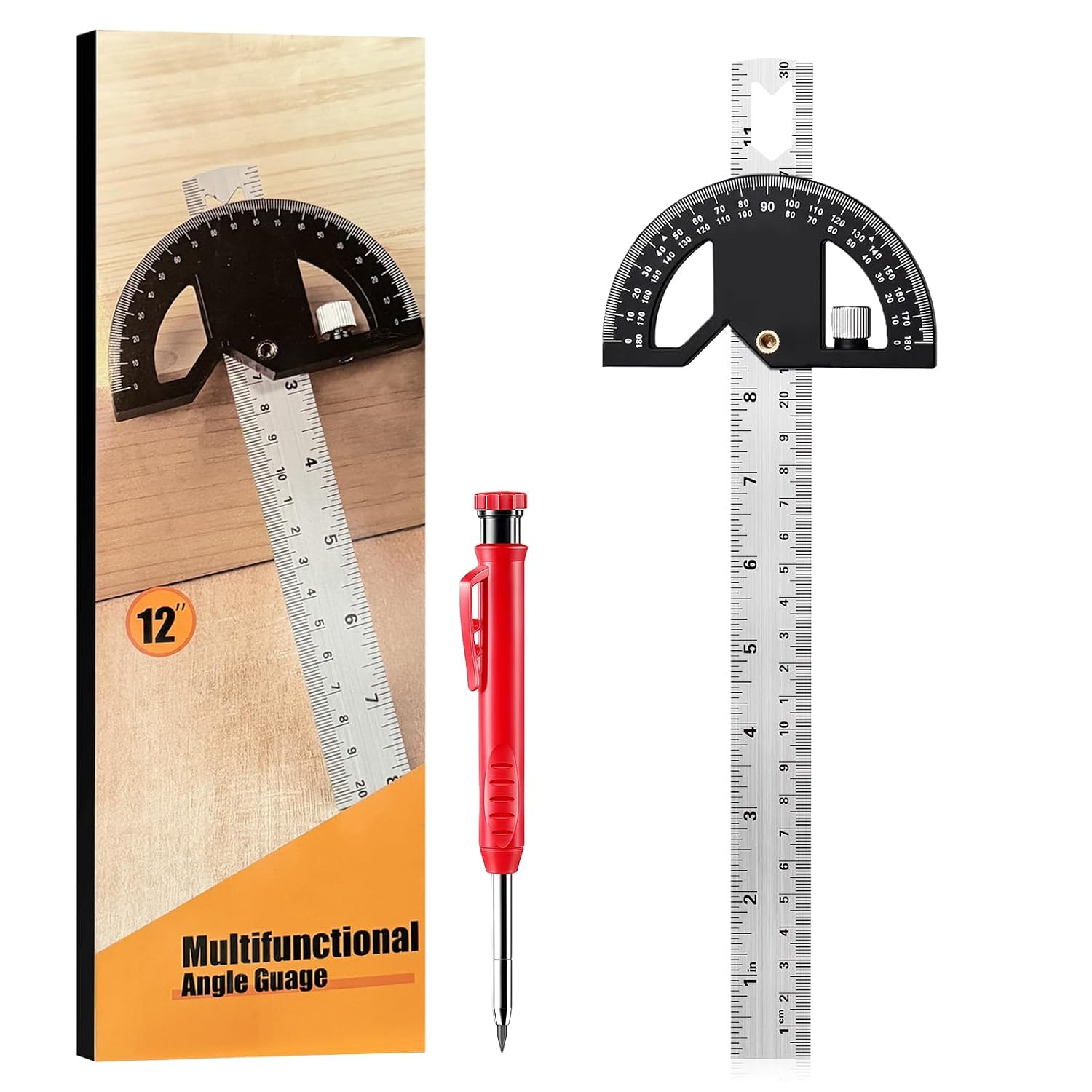 Winkelmesser, 300 Mm Verstellbare Edelstahllehre, Winkelmesswerkzeug 0-180°, Für Heimwerkerarbeiten