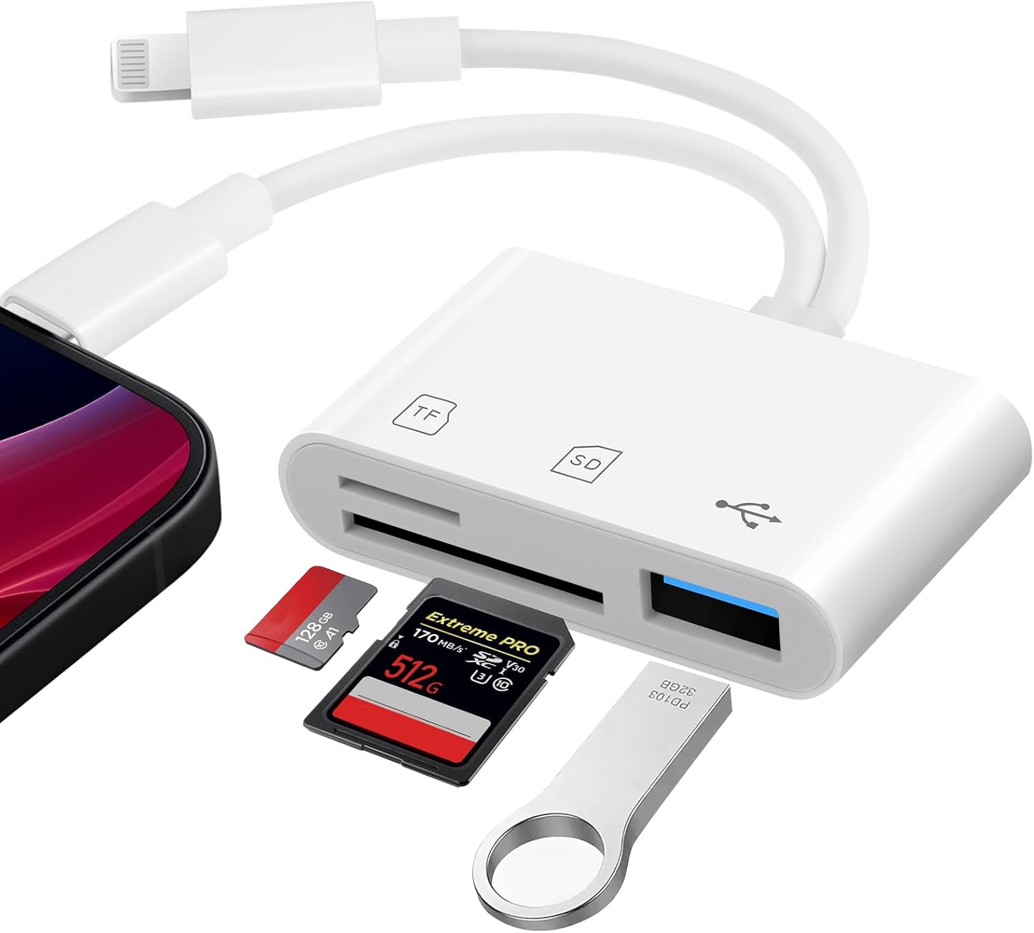 Sd-kartenleser Für Iphone, 3-in-2-sd-kartenadapter Für Micro-sd/sd/tf/usb, Externer Speicherkartenleser, Micro-sd/sd/tf/usb-kartenleser Für Iphone/ipad/android