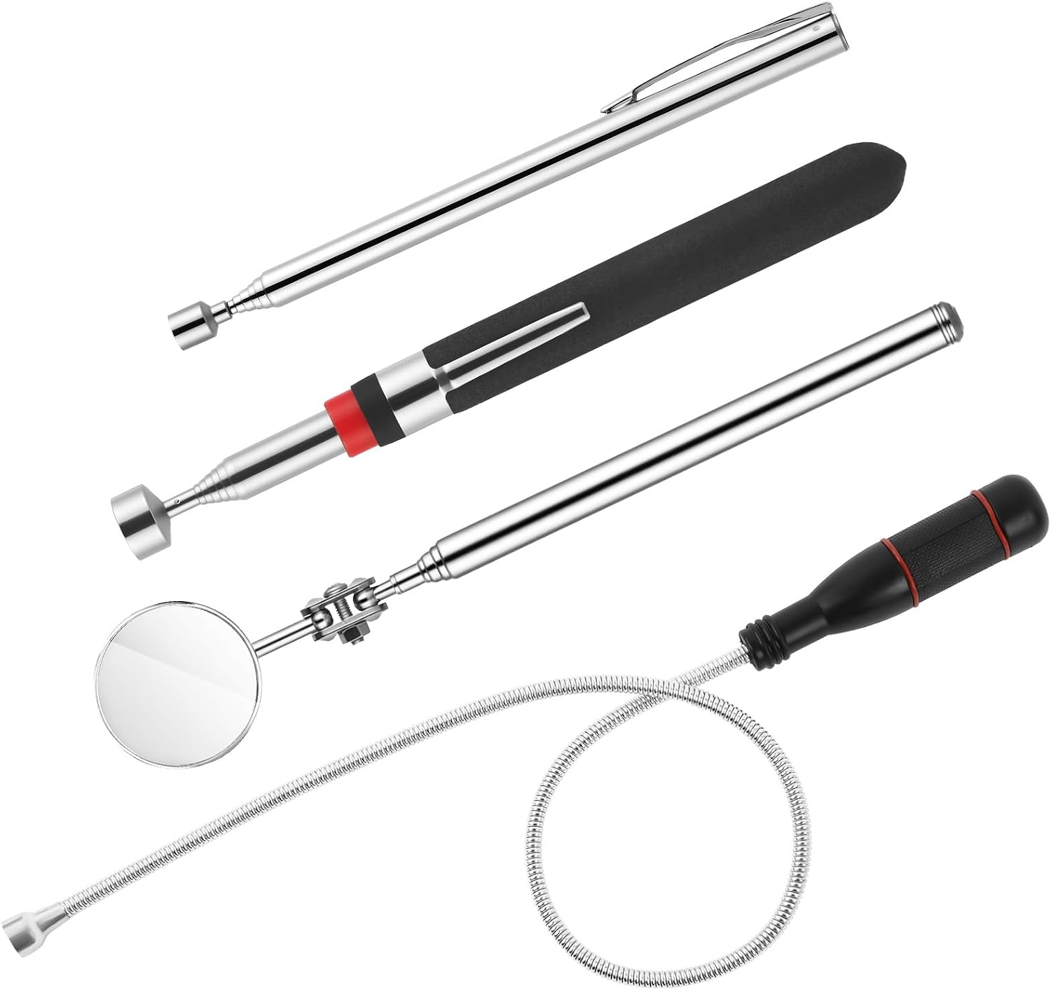 Teleskop-magnetwerkzeuge, 4-teiliges Set Teleskop-magnet-aufnahmewerkzeuge, Runder Inspektionsspiegel, Zum Aufnehmen Von Kleinteilen, Metallgegenständen, Autoteilen (1,5 Lb 5 Lb)