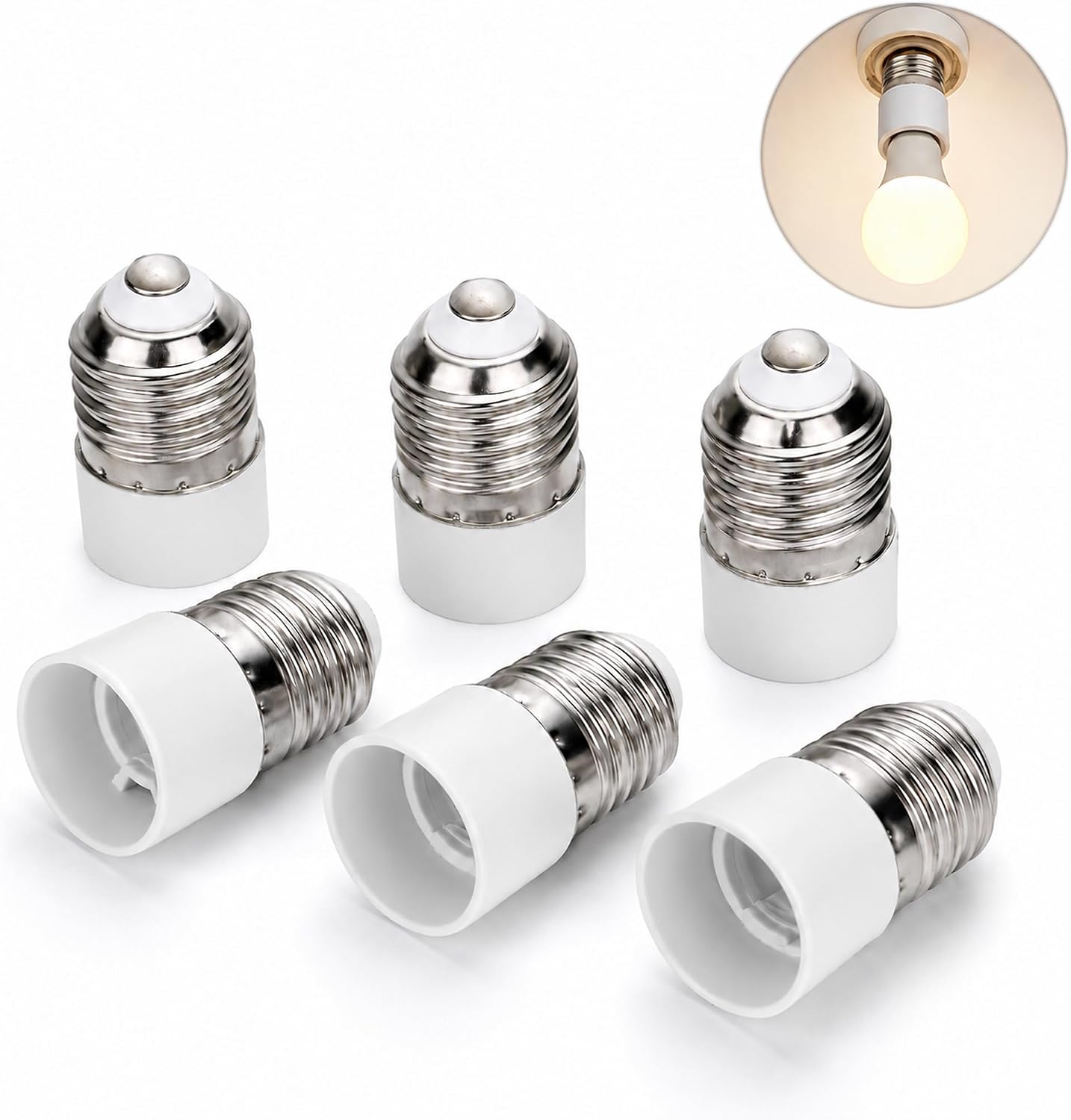 6-teiliger E27-auf-e14-fassungsadapter, Konverter Von Großem Auf Kleines Schraubgewinde Für Lampenfassungen, Kunststoffsockeladapter Für Lampen, 200-v-hausbeleuchtung