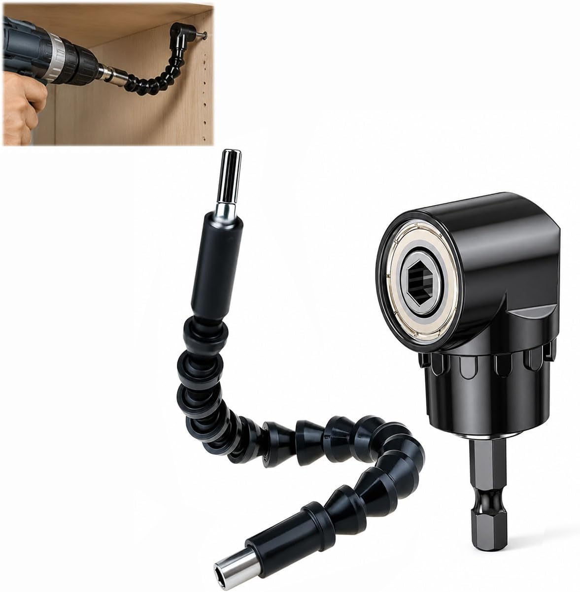 2-teilige, 300 Mm Lange, Flexible Bohrverlängerung Und 105°-winkelaufsatz, 1/4"-magnet-schraubendreherbithalter, Schraubendreherbit Für Bohrmaschinen Und Schraubendreher, Adapter Für Schwer Zugänglich