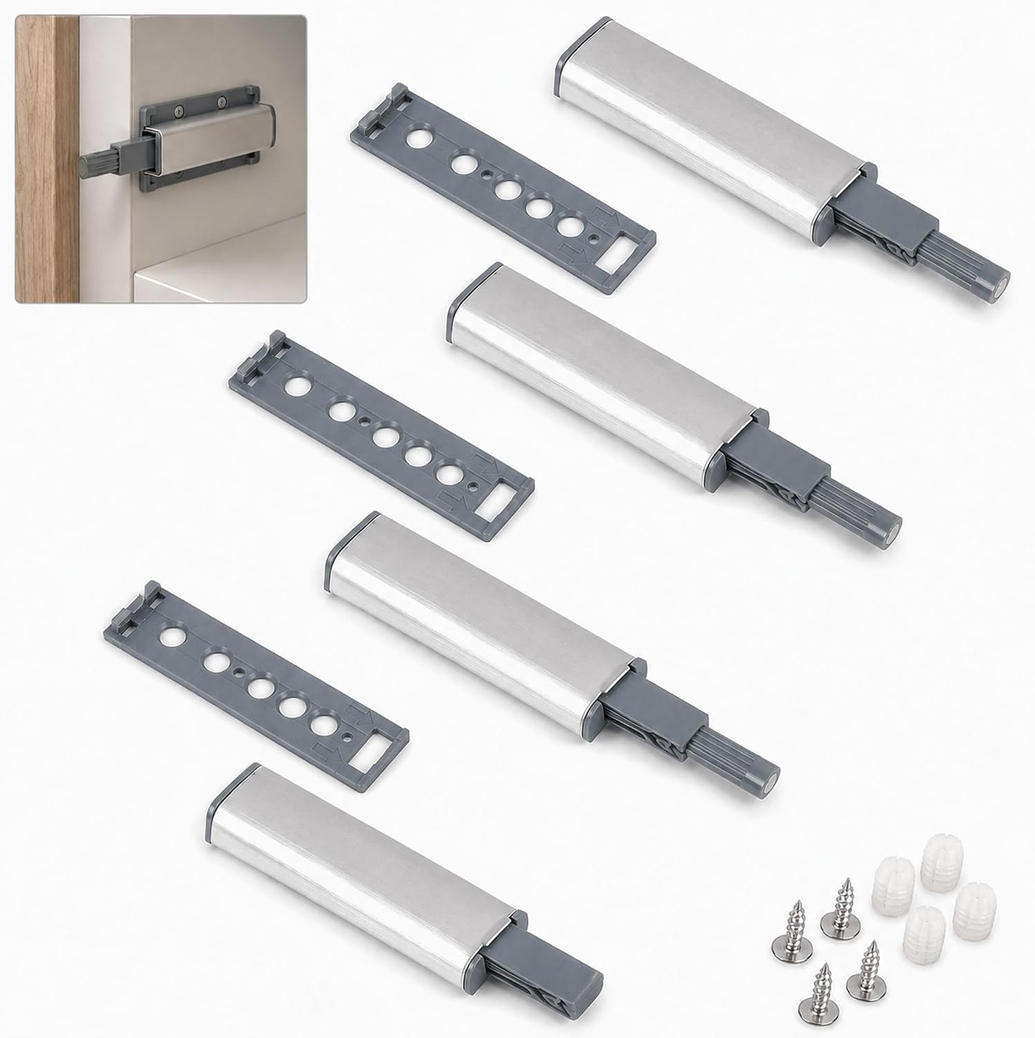 4-teiliges Set: Druckknopf Zum Öffnen Von Schranktüren, Griffloser Möbelknopf Mit Einstellbarer Feder, Türdämpfer Und Magnet Für Schränke, Schubladen Und Küchen