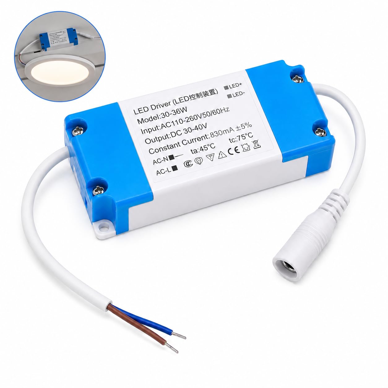 36-w-gleichstrom-led-transformator (30–40 V, 830 Ma), Konstantstrom-led-netzteil Mit 100–260 V Wechselstromeingang, Isolierter Led-transformator Für Deckenleuchten, Strahler, Einbauleuchten Und Led-pa