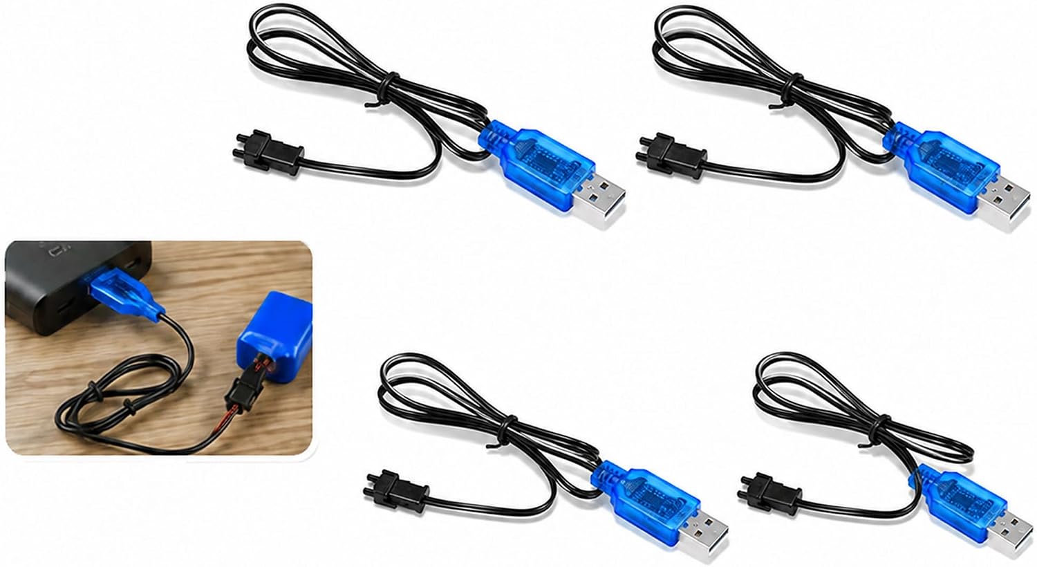 Set Mit 4 3,7-v-usb-sm-ladegeräten Mit Ladekabel Und Led-anzeige, 3,7-v-akkuladegerät, Ladegerät Für Ferngesteuerte Autos, Rc-akkus, Drohnen, Hubschrauber Und Kompatible Modelle