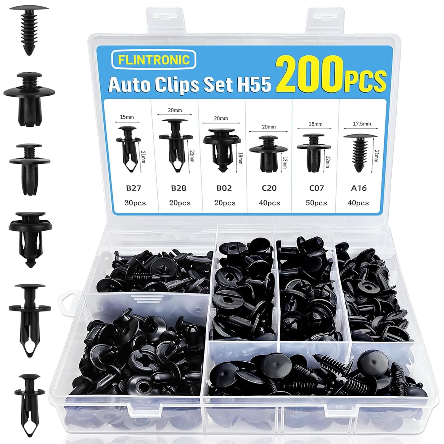 200 Stück Universelle Autoclips, 6 Größen – 6 Bis 10 Mm, Kunststoffniet-befestigungsclips Für Stoßstangen, Kotflügel, Motorhauben, Karosserie-positionierungsstifte