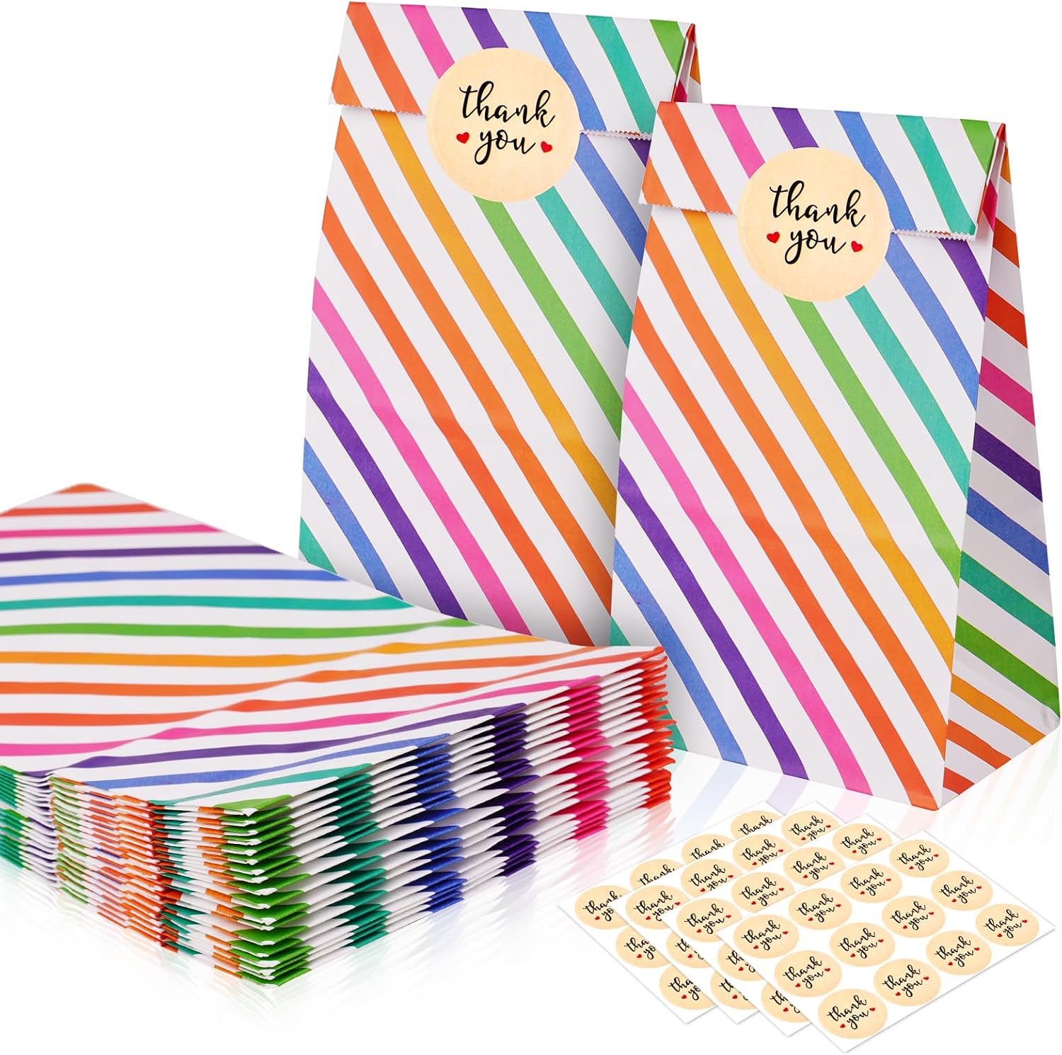 25 Geschenktüten Aus Kraftpapier Mit Aufklebern, Papiertüten Für Süßigkeiten Für Partys, Hochzeiten, Geburtstage Und Weihnachten