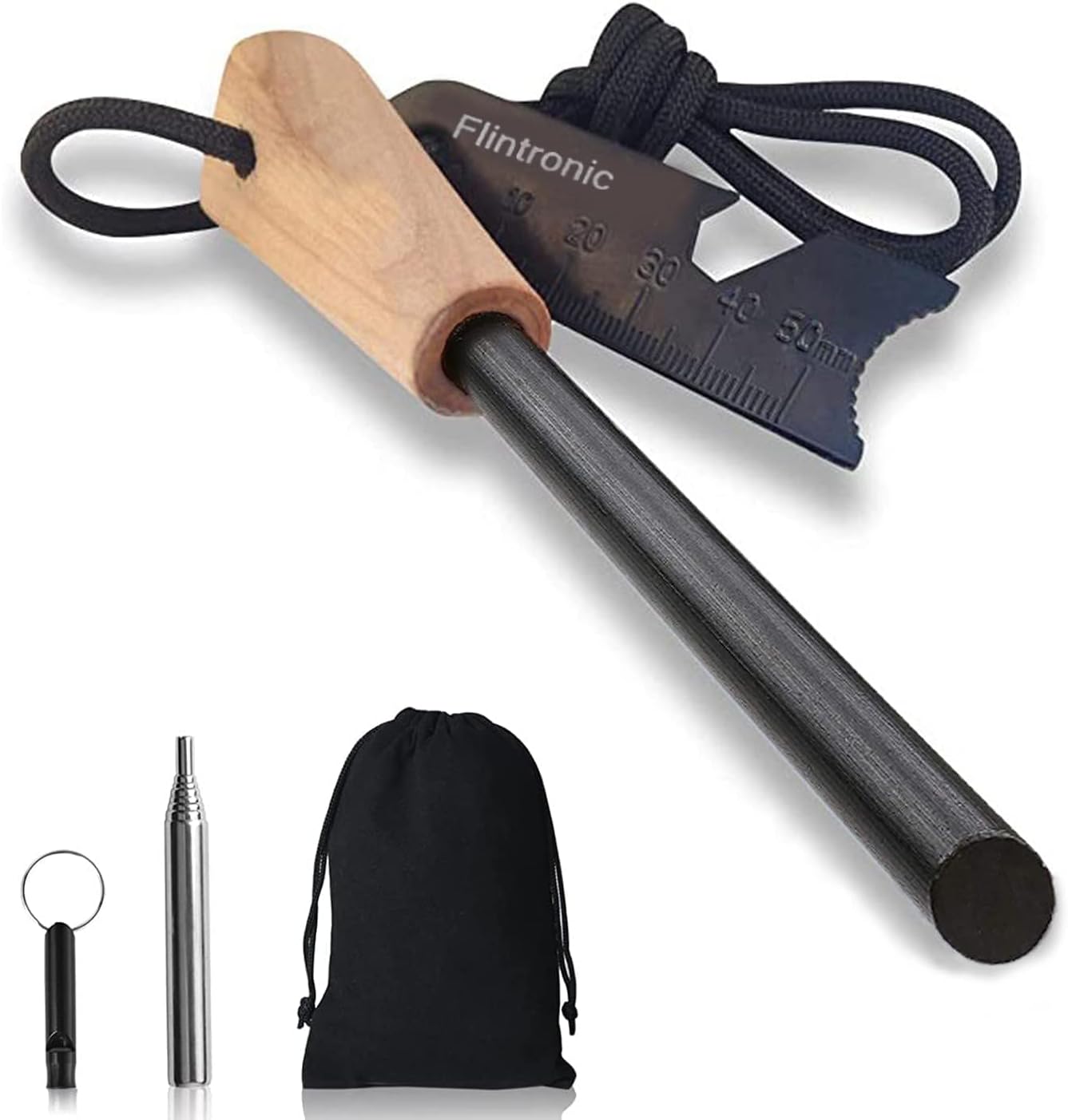7-in-1 Feuerstarter-set, Feuerstarter Mit Holzgriff Und Feuerstein Feuerstein Multifunktionswerkzeug Pfeife Trageband