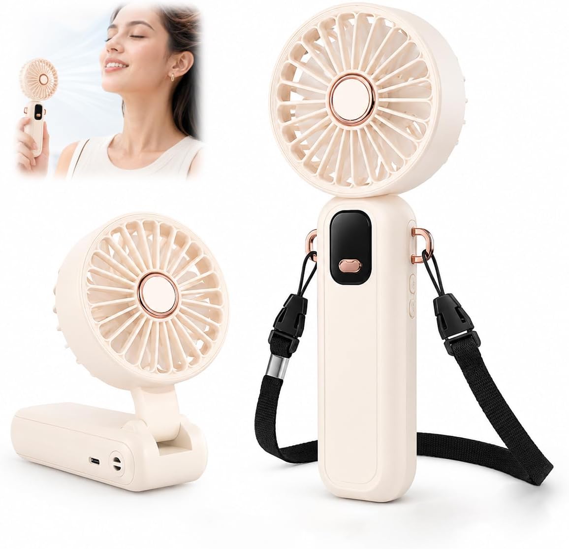 Tragbarer, Wiederaufladbarer Usb-ventilator, Leiser Mini-handventilator Mit Tischfuß, Trageband Und Usb-c-kabel, Persönlicher Taschenventilator Für Reisen, Büro, Zuhause Und Camping