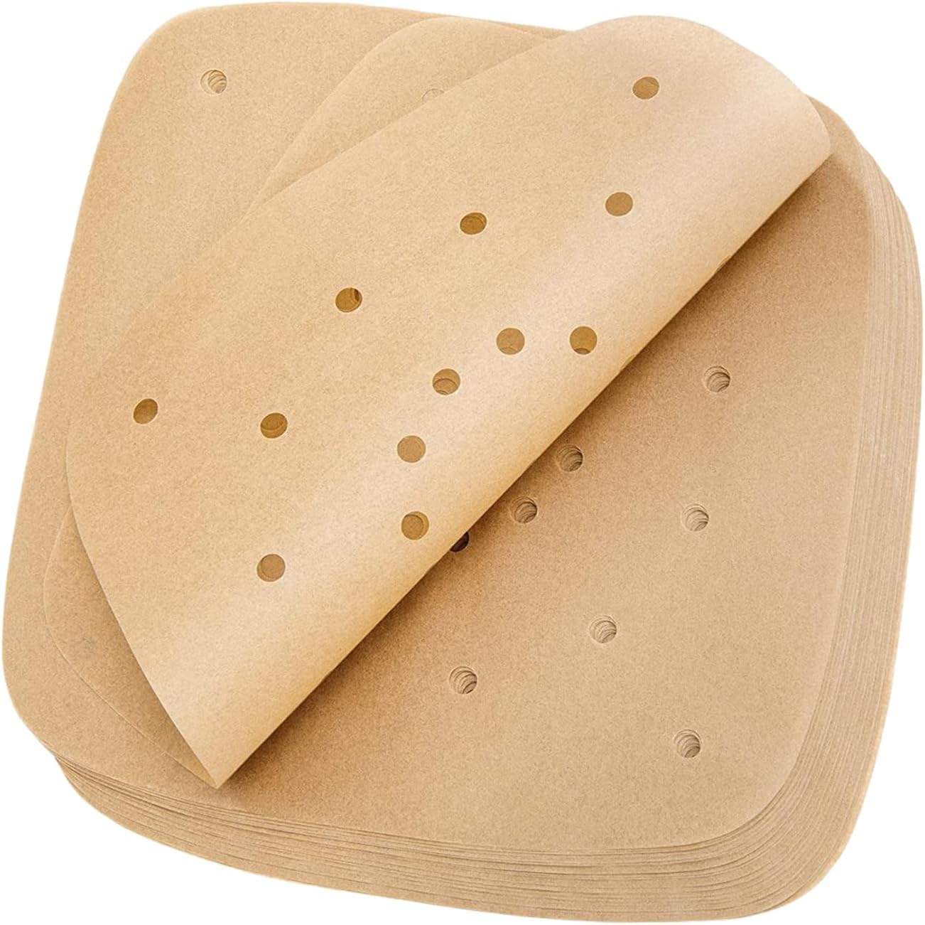 Packung Mit 100 Quadratischen, Antihaftbeschichteten, Wasserdichten Und Ölbeständigen Papiereinlagen Für Dampfgarer, Heißluftfritteuse, Mikrowelle Und Backofen (perforiert, Braun)