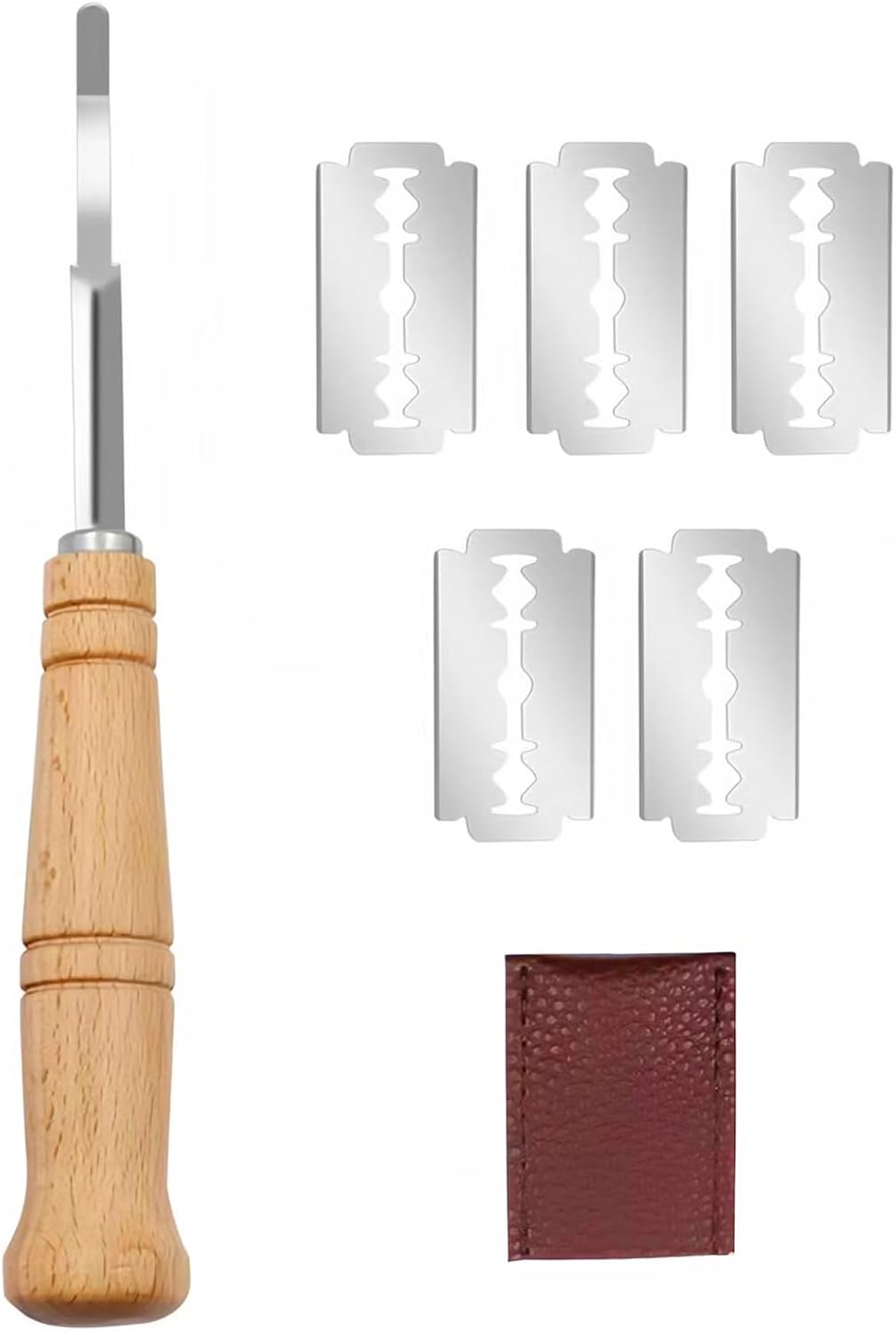 Bäckermesser, Brotmesser, Küchenbackzubehör (5 Klingen + 1 Lederscheide)
