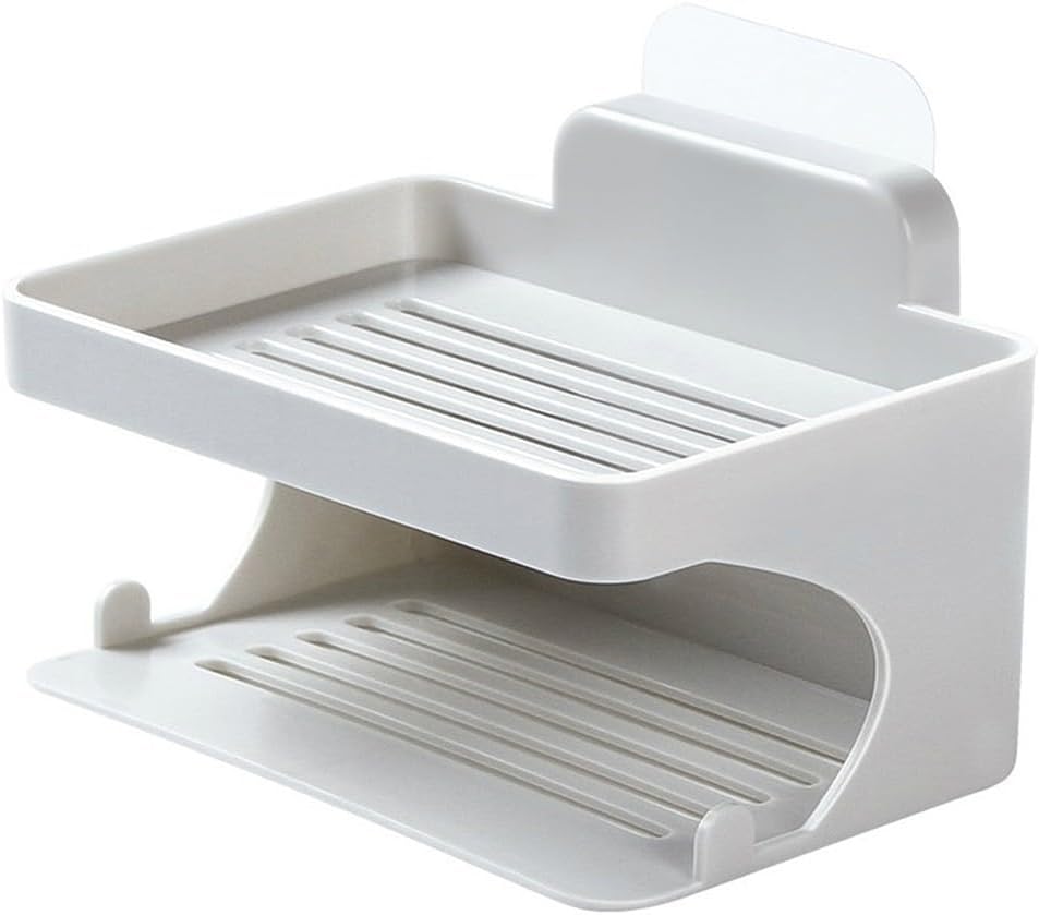 Doppellagige, Wandmontierte Seifenschale – Seifenhalter Mit Saugnapf Und Abtropfschale Für Waschbecken Und Badewanne – Bohrfreier Abs-organizer, Grau (grau)