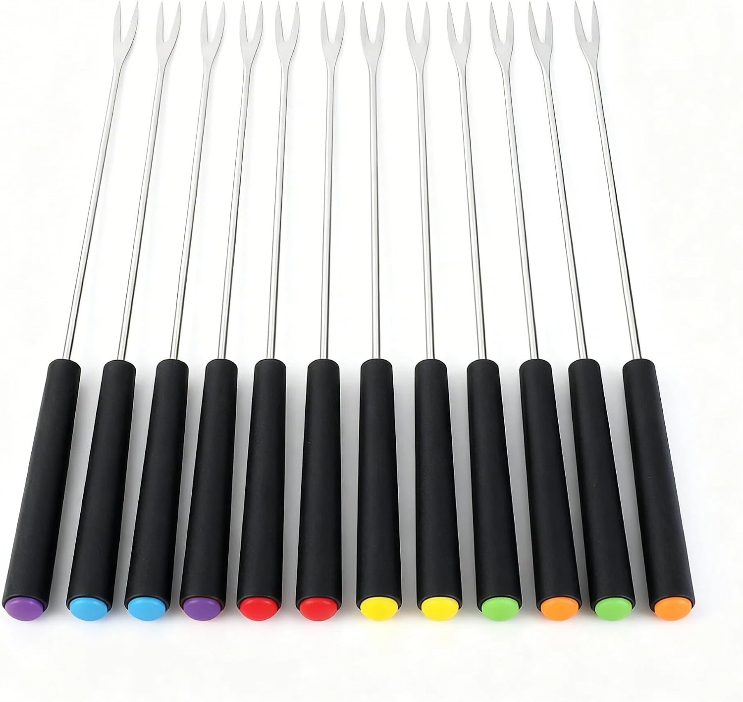 Set Mit 12 Fonduegabeln Aus Edelstahl Mit Kunststoffgriffen – 24 Cm Lang – Für Käsefondue, Schokoladenfondue, Zum Rösten Von Marshmallows Über Dem Lagerfeuer Oder Als Obstgabeln
