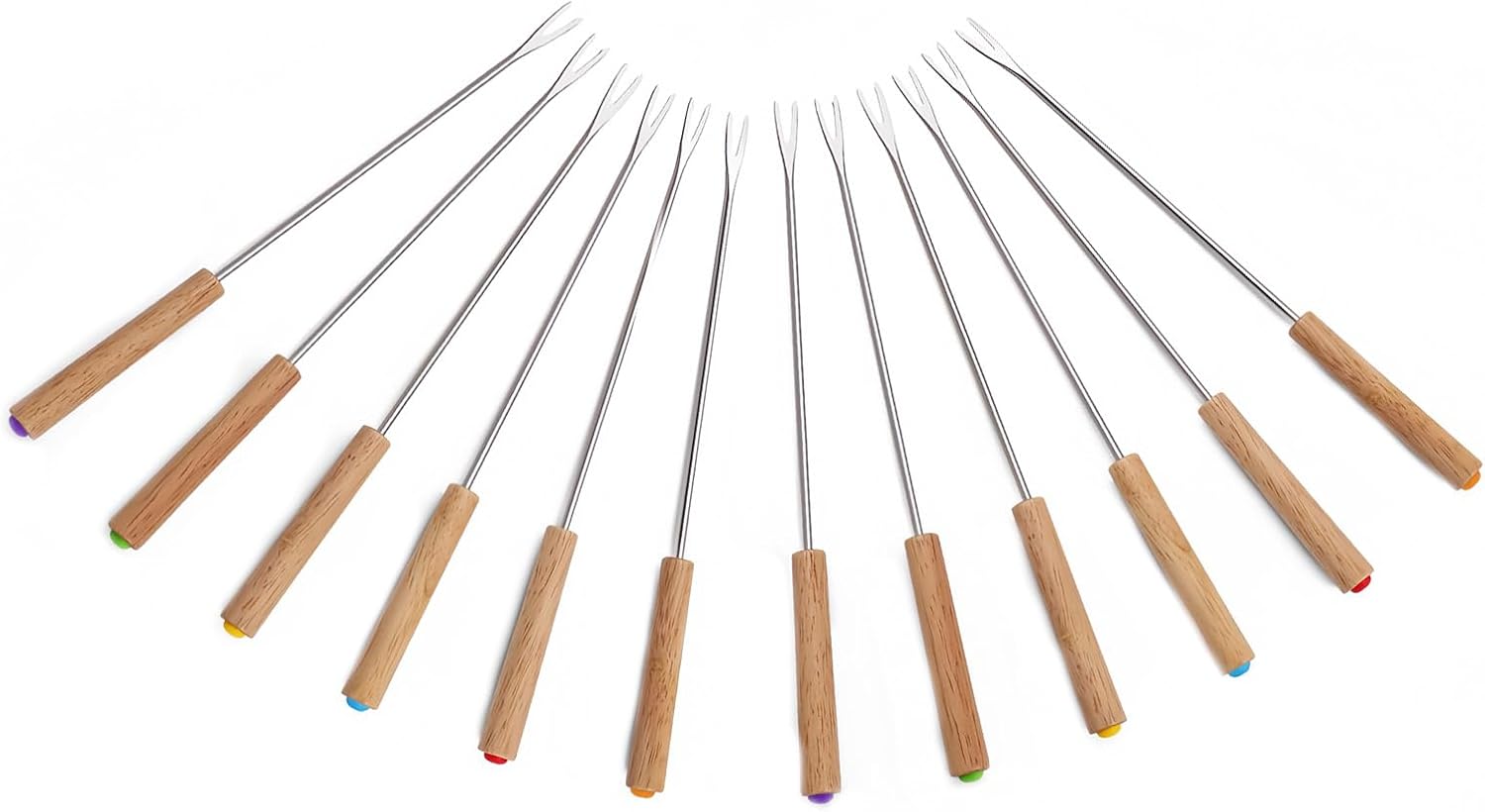 12-teiliges Fondue-set Aus Edelstahl Mit Holzgriffen, 24 Cm Lang, Für Käsefondue, Schokoladenfondue, Marshmallow-spieße Über Dem Holzfeuer Oder Obstgabeln.