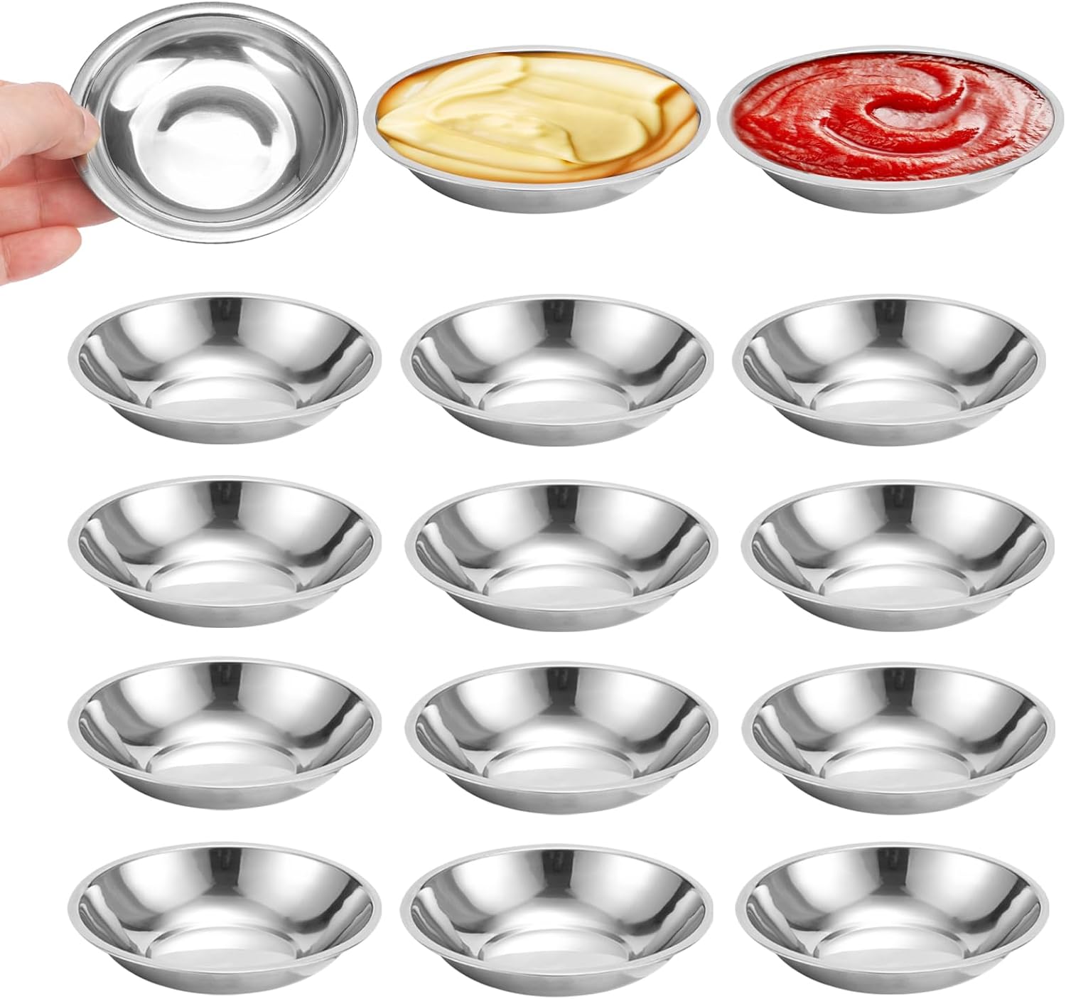 Set Mit 12 Runden Edelstahlschüsseln – Durchmesser: 8 Cm