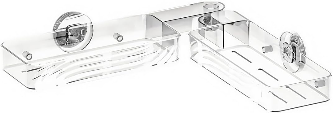 Eckduschablage Mit Saugnäpfen – Großes Badezimmerregal Für Shampoo Und Seife – Wandmontage Ohne Bohren Für Fliesen Und Glas – Graues Pet 61 Cm (transparent)