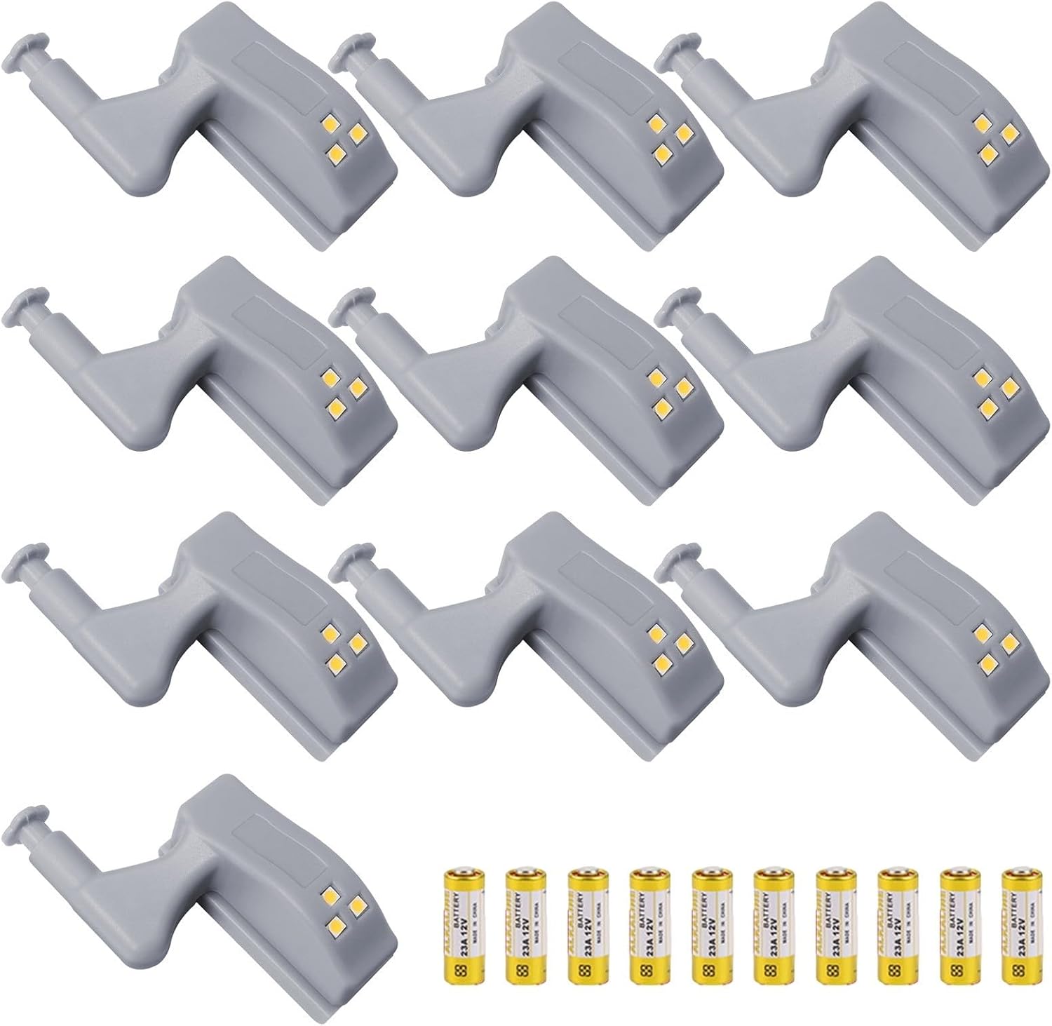 Set Mit 10 Beleuchteten Unterbau-scharnieren Mit Bewegungssensor – Batteriebetriebenes Led-nachtlicht Für Schränke, Küchen Und Regale – Warmweißes Und Weißes Licht Zur Auswahl – Einfache Montage