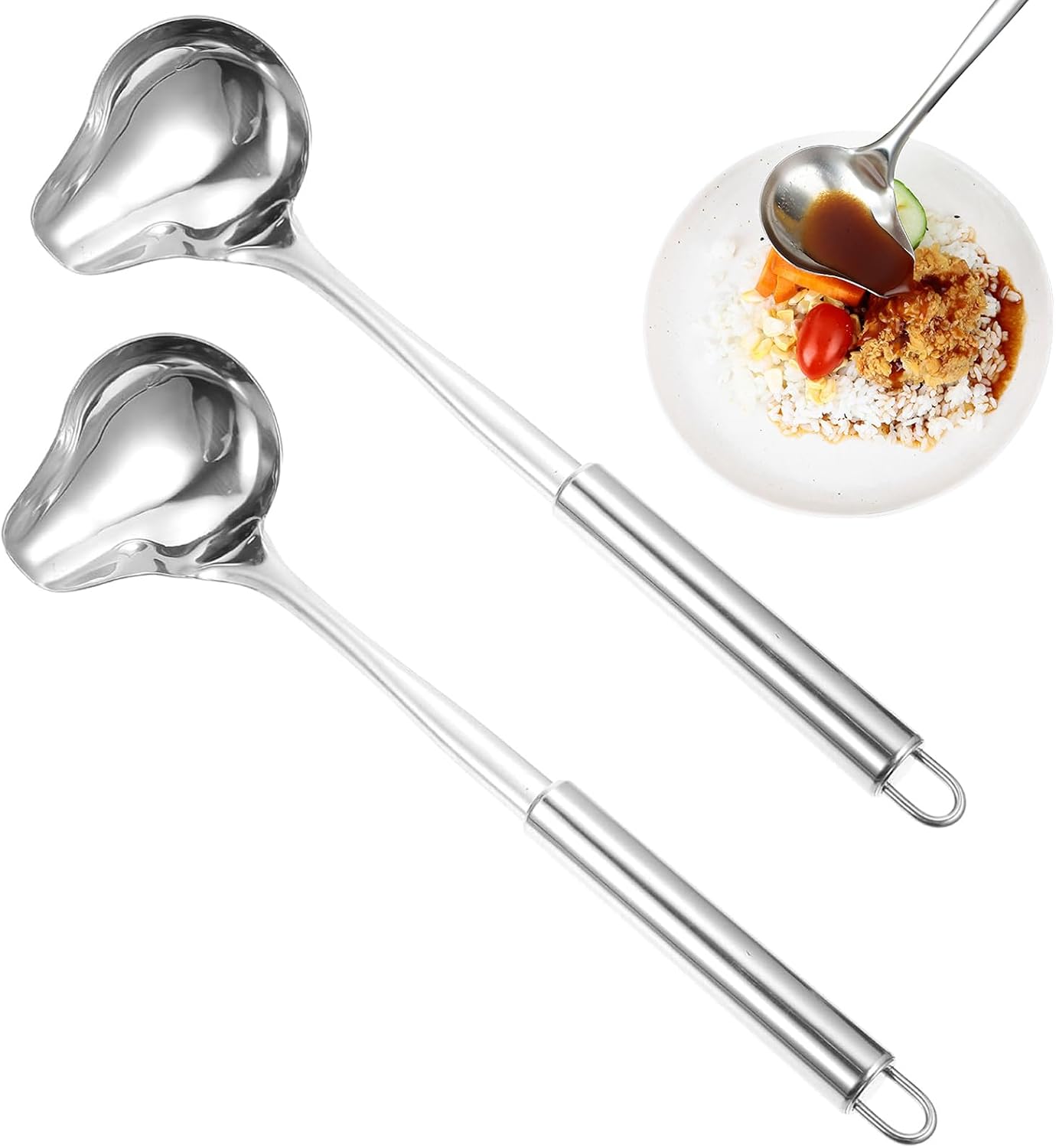 2-teiliges Saucenlöffel-set Aus Edelstahl, Saucenlöffel Mit Ausgießer, 30 Cm Langer Griff, Für Salatdressings, Suppensaucen Und Bratsaucen