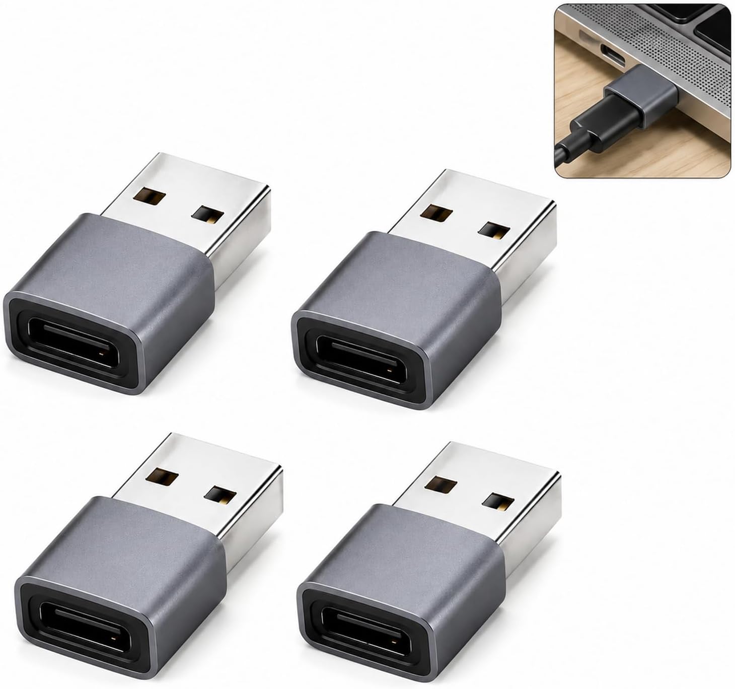 4-teiliger Usb-c-buchse-auf-usb-2.0-stecker-adapter, Aluminium-usb-c-buchse-auf-usb-stecker-konverter, Otg Für Datenübertragung Und Laden Von Smartphones, Tablets Und Computern