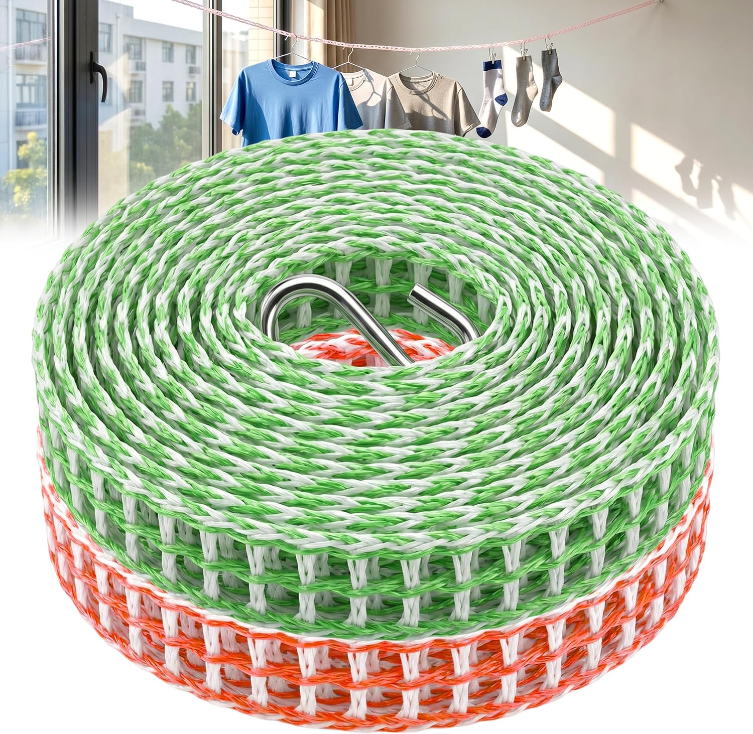 Set Mit 2 Wäscheleinen Mit Haken, Windfeste Nylon-wäscheleinen Für Camping, Wohnmobilreisen, Bootsfahrten, Studentenwohnheime, Balkone, Gärten Und Veranden (5 Meter)