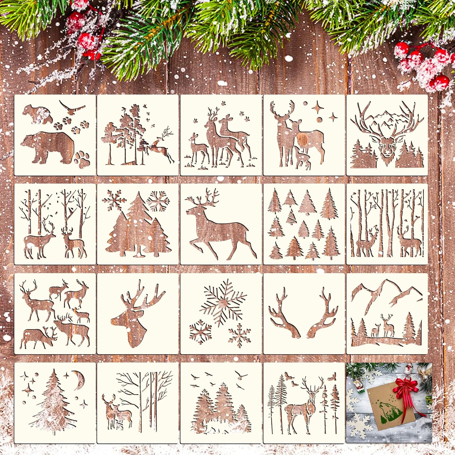 Set Mit 20 Wiederverwendbaren Weihnachtshirsch-schablonen Für Kinder (15 X 15 Cm) Zum Bemalen Von Holz, Stoff Oder Zur Verwendung Mit Einer Airbrush