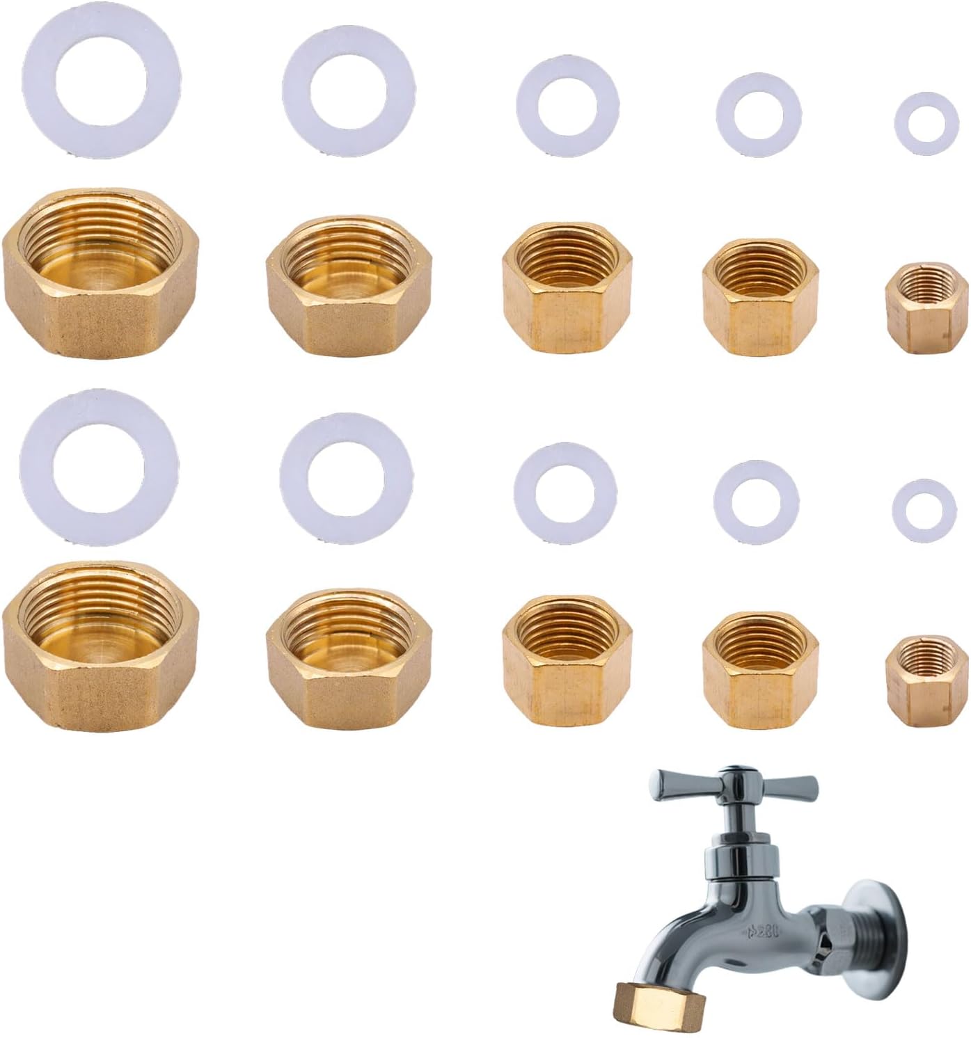 Set Mit 10 Gewindestopfen Aus Messing – 2 X 1/8", 2 X 1/4", 2 X 3/8", 2 X 1/2", 2 X 3/4 Zoll, Sechseckig, Mit 10 Dichtscheiben, Für Wasserhahn, Waschmaschine, Garten