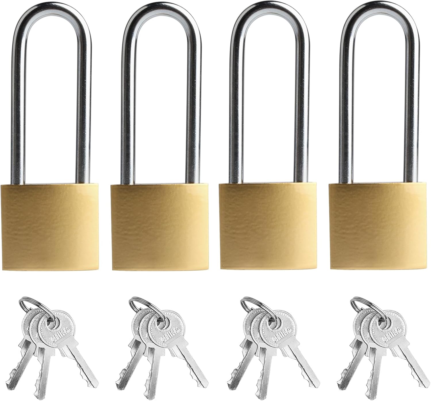 Set Mit 4 Langen Bügelschlössern, 32 Mm, Wetterfest, Mit Schlüssel, Großes Vorhängeschloss, Passender Schlüssel, Sicherheitsschloss Für Garage, Garten, Spind, Keller