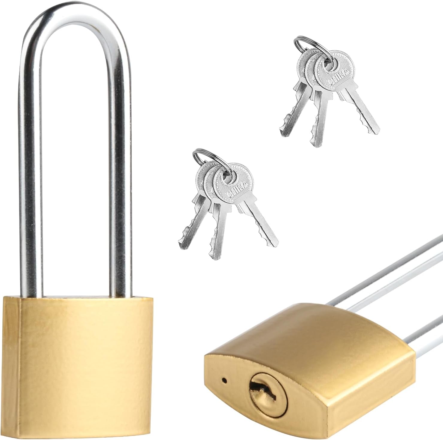 Set Mit 4 Langen Bügel-vorhängeschlössern 32 Mm, Wetterfest, Mit Schlüssel, Großes Vorhängeschloss Mit Passendem Schlüssel, Sicherheitsschloss Für Garage, Garten, Spind, Keller (2 Stück 38 Mm)
