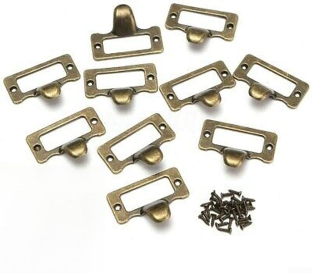 Set Mit 10 Antiken Schubladenetikettenhaltern Aus Messing – Etikettenrahmen Aus Zinklegierung Für Karteikarten, Schmuckkästchen Und Küchenschränke Mit Schrauben