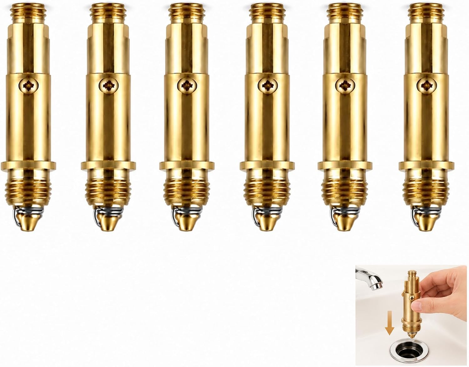 6-teiliges Messing-federstopfen-set, M8 X 1,25/m16 X 1,5 Click-clack-ablauffeder, 28/38 Mm Ersatzkartusche Für Pop-up-waschbeckenabläufe, Ersatzteil Für Bad Und Küche