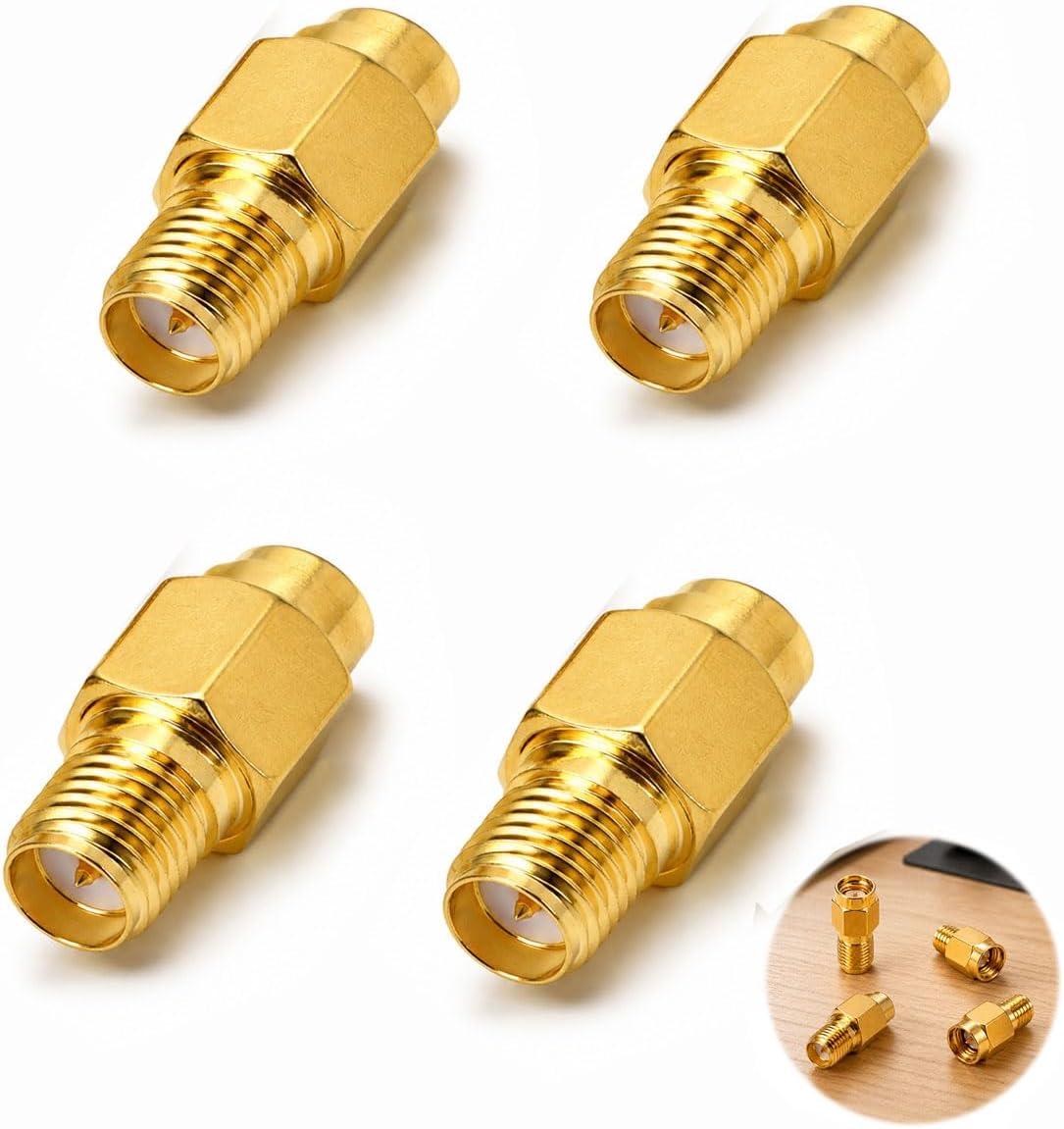 4-teiliger Sma-stecker Auf Rp-sma-buchse-adapter, Hf-koaxialanschluss Für Wlan-antennen, Funkrouter Und Drahtlose Geräte, Sma-adapter Mit Stift Für Antennenkabel Und Stabile Verbindung