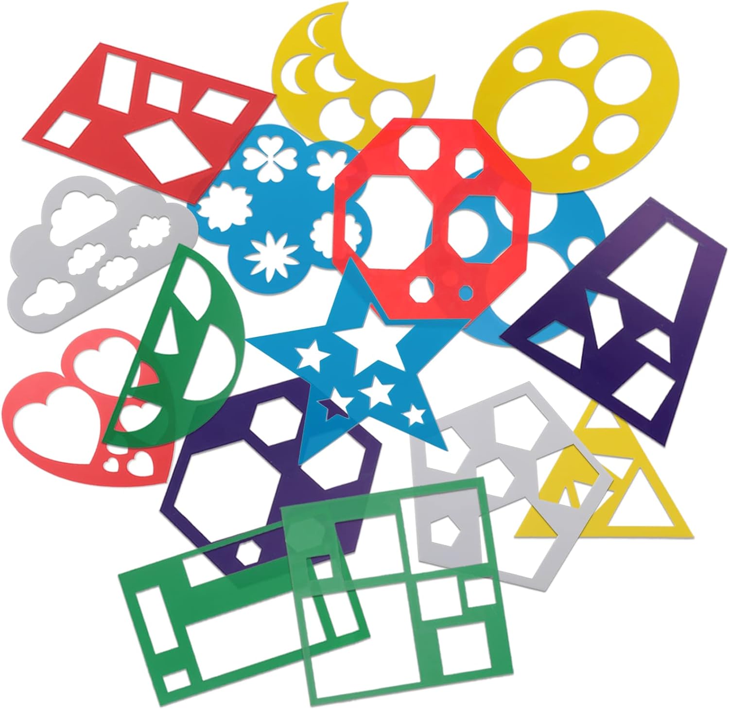 Set Mit 16 Geometrischen Schablonen Für Kinder – Vorlagen Für Geometrische Zeichnungen, Wiederverwendbare Schablonen Für Dreiecke, Kreise Und Herzen Für Kinder, Neugeborene Und Vorschulkinder (15 × 15