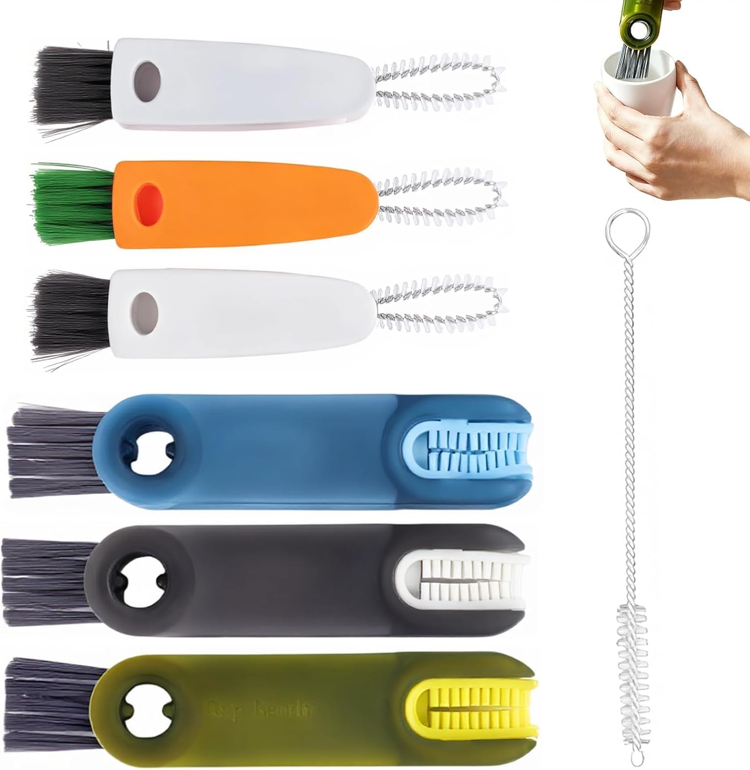 7-teiliges Multifunktionales Reinigungsbürsten-set, Innovative 3-in-1-bürsten Mit 360° Drehbaren Und Austauschbaren Köpfen Für Tassen, Enge Stellen, Ecken, Küchen- Und Haushaltsreinigung, Silikon