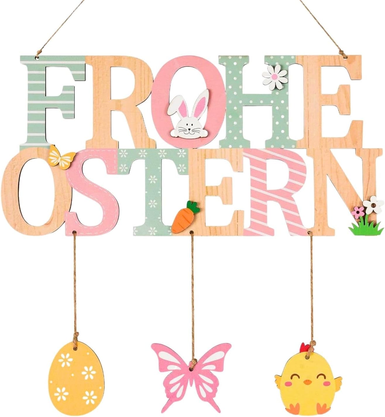 Osterdekoration Für Die Haustür, Türschild „frohe Ostern“ Mit Osterhase, Ostereiern, Osterdekoration, Hölzernes Hängeschild Für Die Haustür