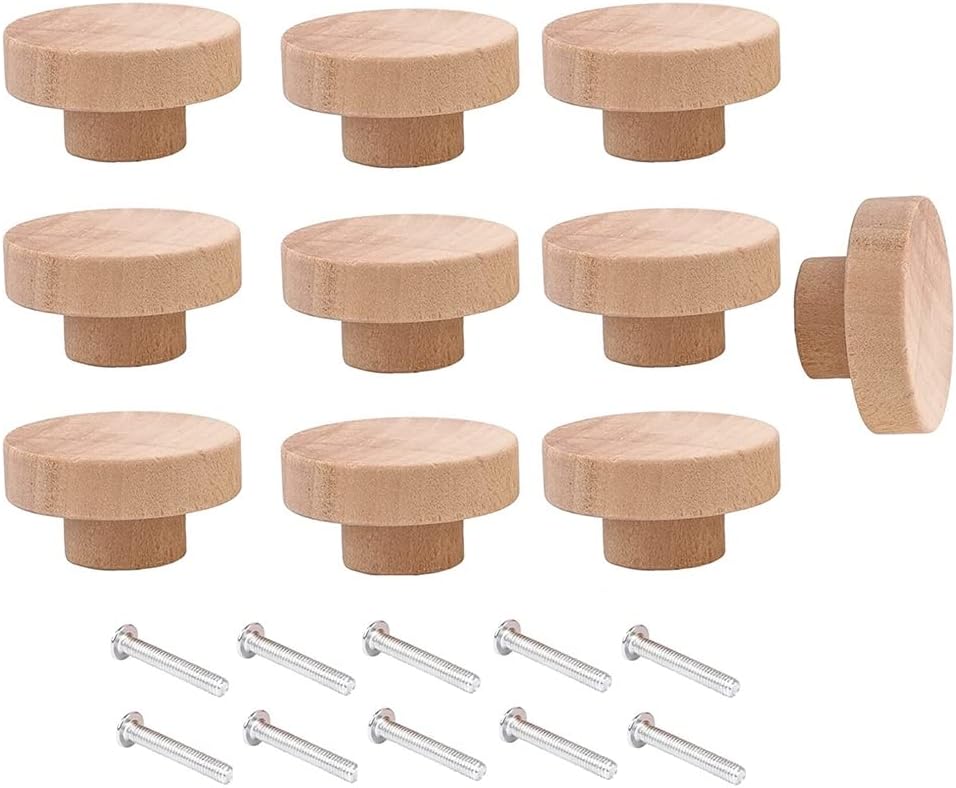Set Mit 10 Runden, Unbehandelten Holzschubladenknöpfen, 50 Mm Durchmesser, Für Möbel, Schränke Und Kommoden.