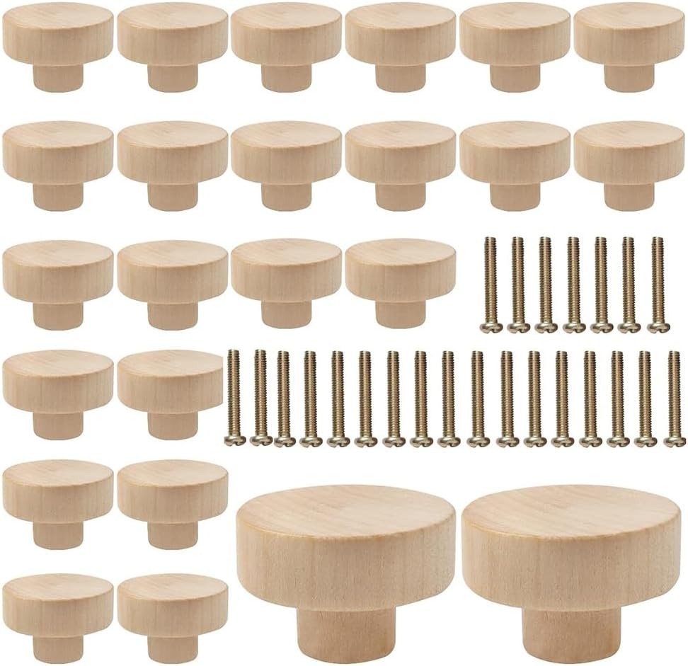 Set Mit 24 Runden Holzgriffen Für Schubladen, Schränke Und Kommoden