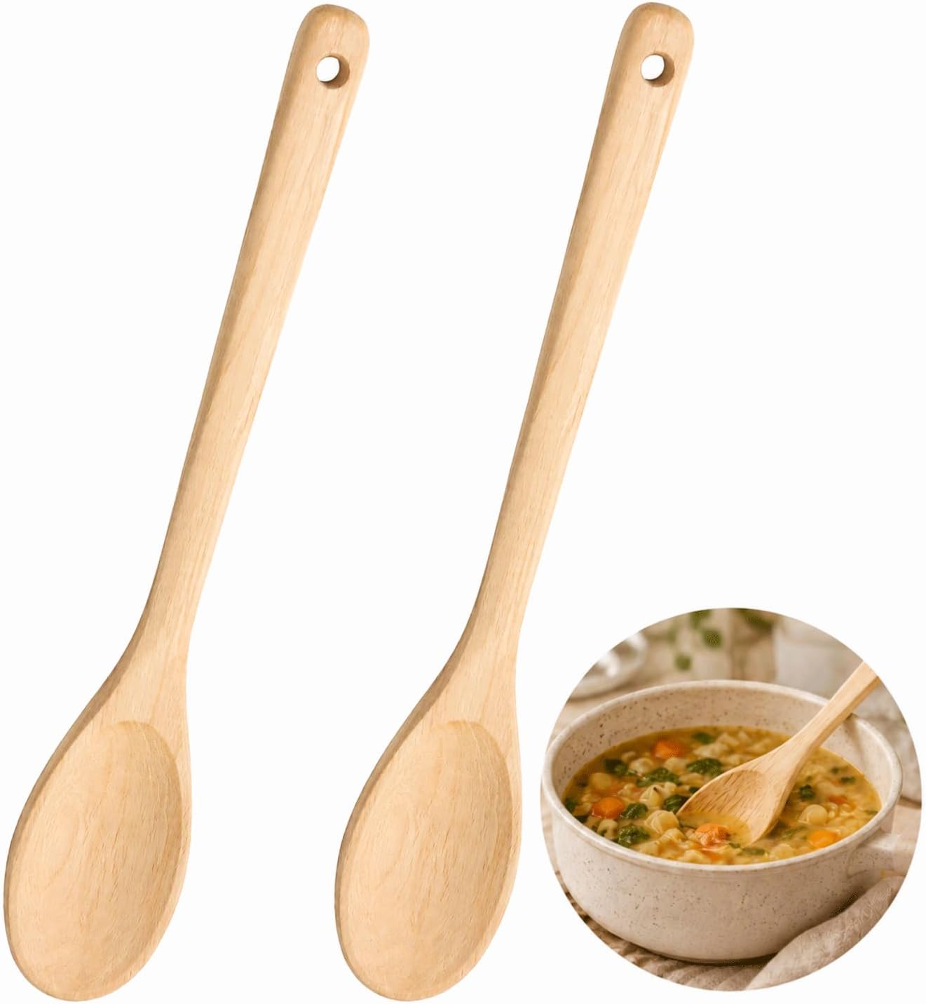 2-teiliges Servierlöffel-set Aus Holz, 31 Cm, Naturholz, Großer Servier- Und Rührlöffel Für Suppen, Soßen, Salate Und Die Zubereitung Von Speisen, Küchenutensil Aus Holz