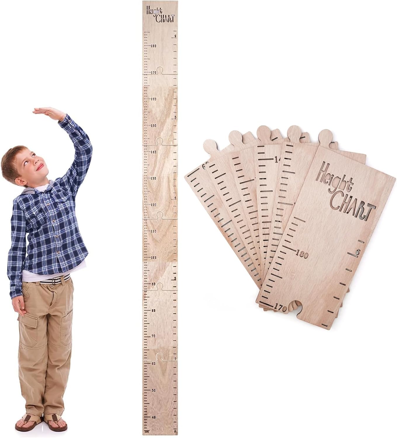 Größenmesslatte Für Kinder, Messlineal Aus Holz Für Kinder, Faltbares Naturholzpuzzle (40-180 Cm)