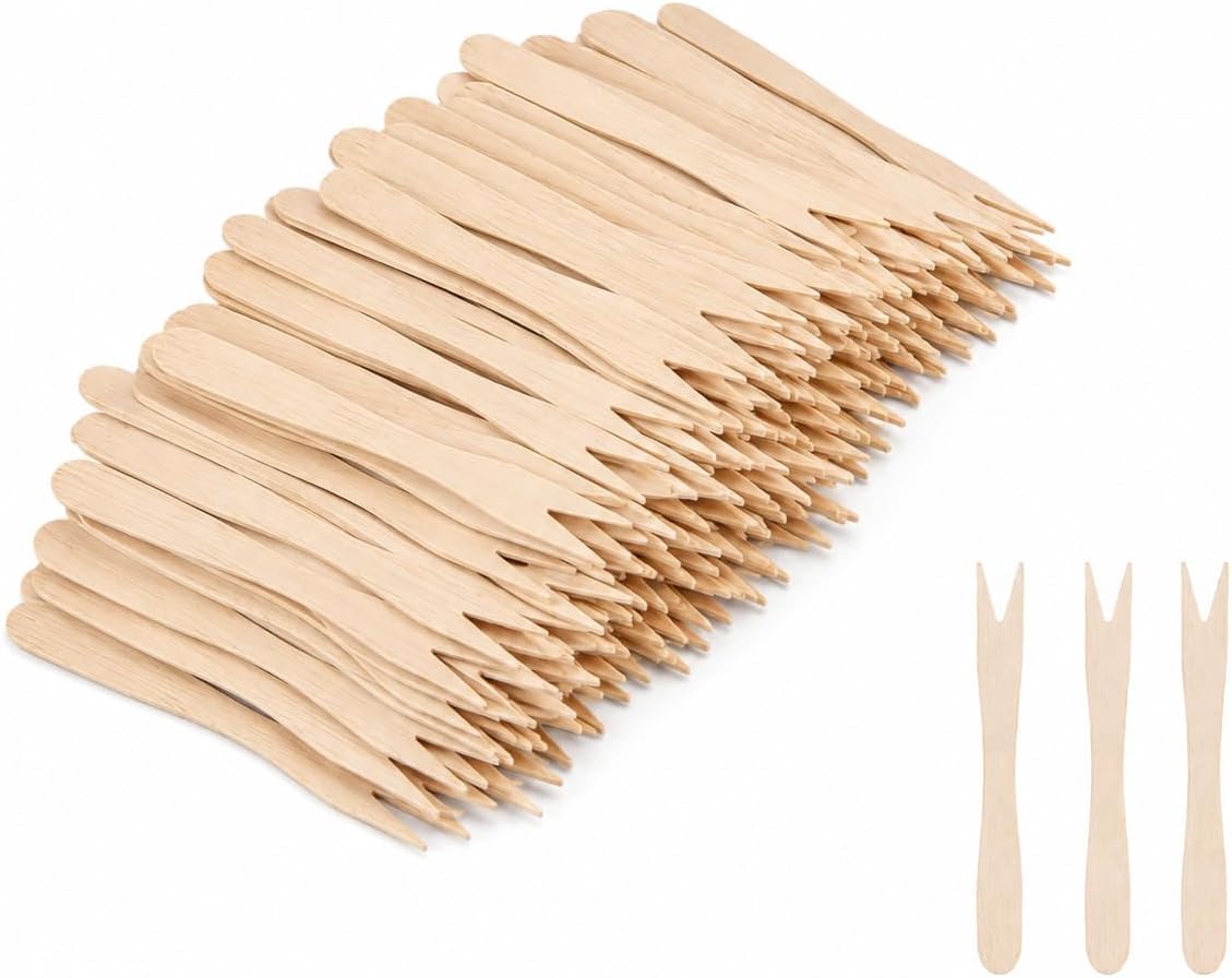 300 Stück Einweg-holzgabeln 85 Mm, Biologisch Abbaubare Holzgabeln Für Pommes Frites Und Vorspeisen, Einweg-holzbesteck Für Partys, Buffets, Restaurants, Camping Und Picknicks