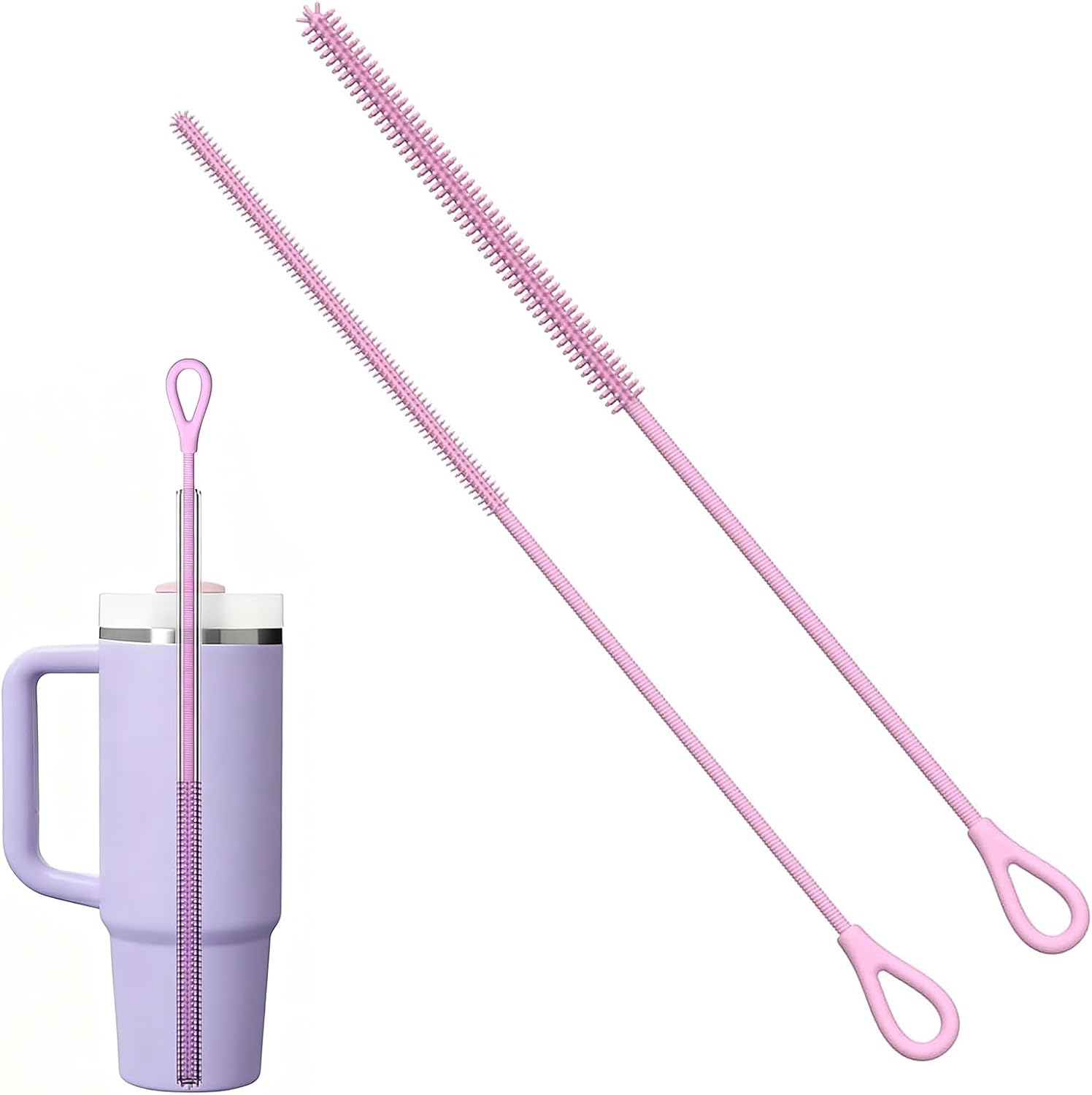 2-teiliges Reinigungsbürsten-set Für Trinkhalme, Wasserflaschenbürste Für Glasstrohhalme Und Wiederverwendbare Strohhalme, Einfache Tägliche Reinigung, Rutschfester Griff, Rosa