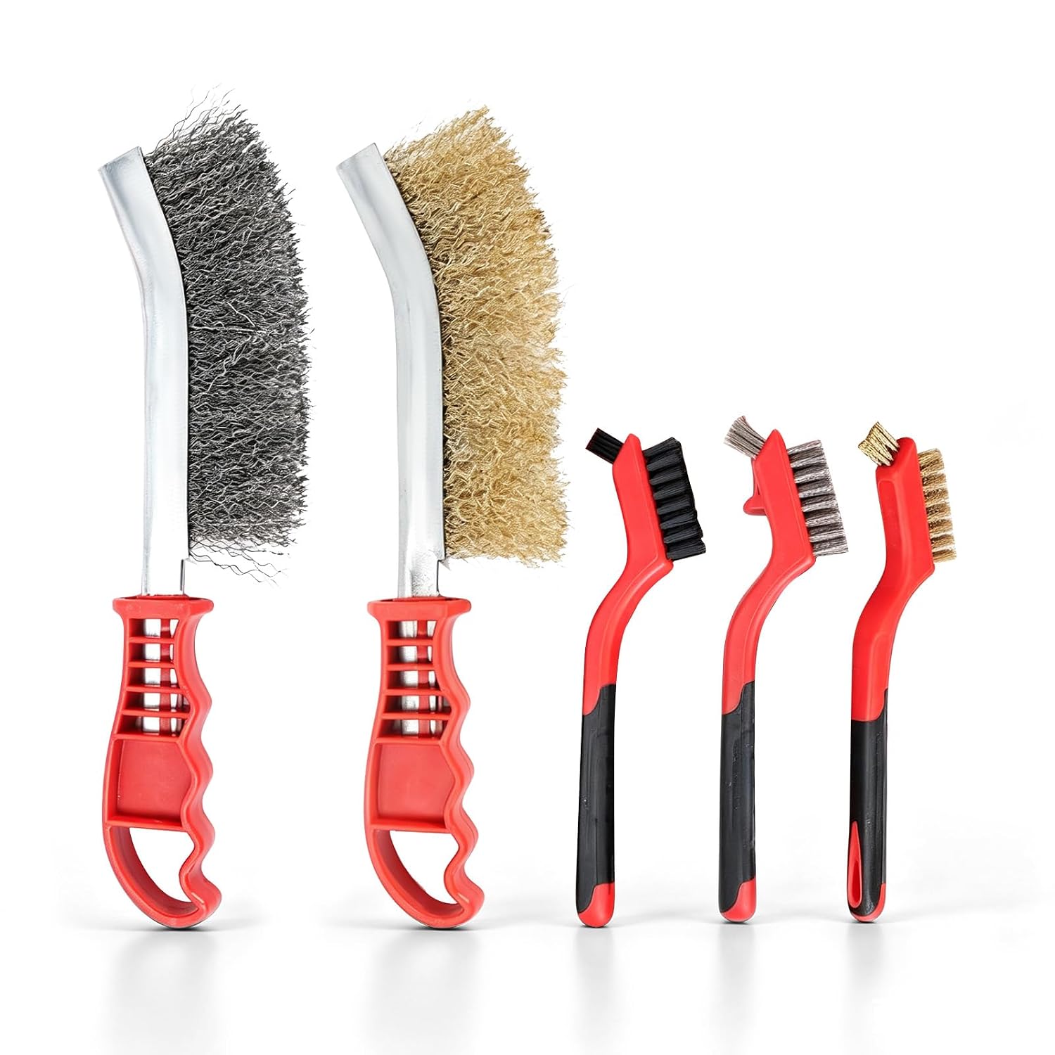 Set Aus 5 Manuellen Drahtbürsten, Bestehend Aus Stahlbürste, Messingbürste, Nylonbürste, Kupferbürste Und Einer Kleinen Drahtbürste Mit Rutschfestem Griff Zur Reinigung Von Grills