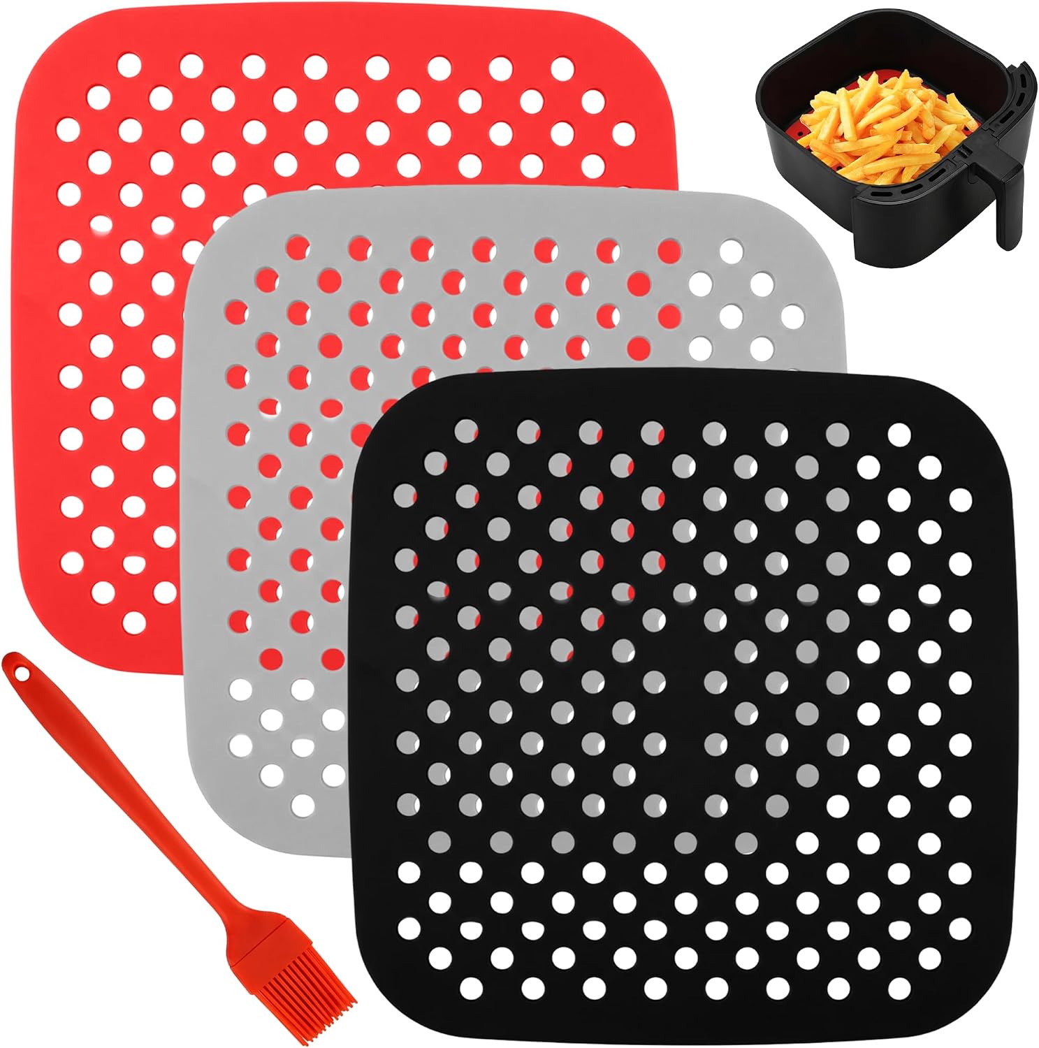 3-teilige Quadratische Silikon-heißluftfritteusenmatte