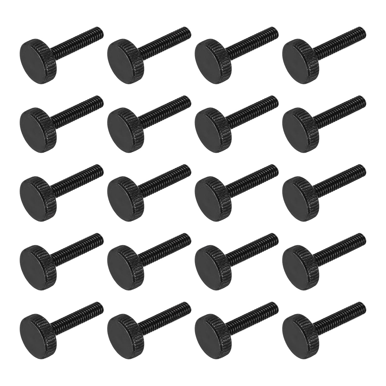 20 Stück Gerändelte Hühnerschrauben M4 X 25 Mm, Flachkopf-hühnerschrauben Aus Schwarzem Stahl, Metrische Gerändelte Schrauben, Klemmgriffe, Manuelles Anziehen, Gewindebefestigungen
