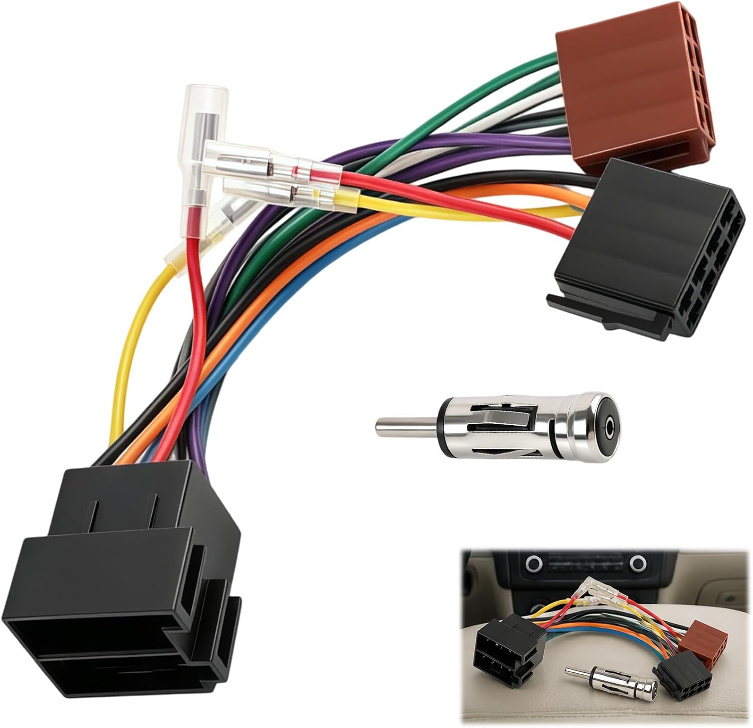16-poliges Iso-autoradio-adapterkabel, Kabelbaum Mit Iso-steckern (weiblich Und Männlich), Din-antennenadapter-kit, Kompatibel Mit Mehrlautsprecheranschluss, Einstellbare Polarität
