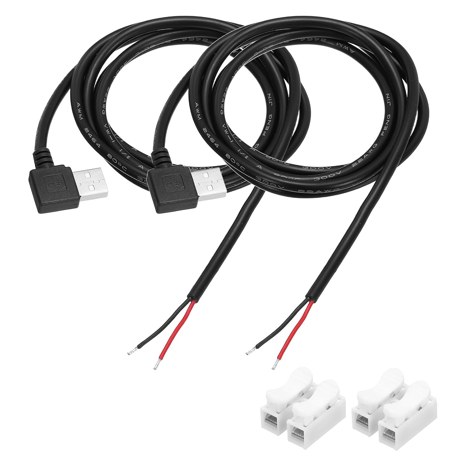 2er-pack Kurzes Usb-stromkabel Mit Stecker, 1 M/3,2 Fuß, Abgewinkeltes Stromkabel (22 Awg, 5 V, 3 A), Usb-c-stecker Mit 2-poligem Anschluss Für Usb- Oder Diy-projekte, Schwarz