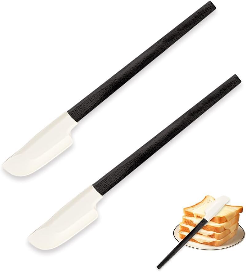 2-teiliges Silikonspatel-set, Gebäck- Und Küchenspatel, Für Kleine Gläser Und Empfindliche Zubereitungen, 23 Cm Holzgriff, Schwarz